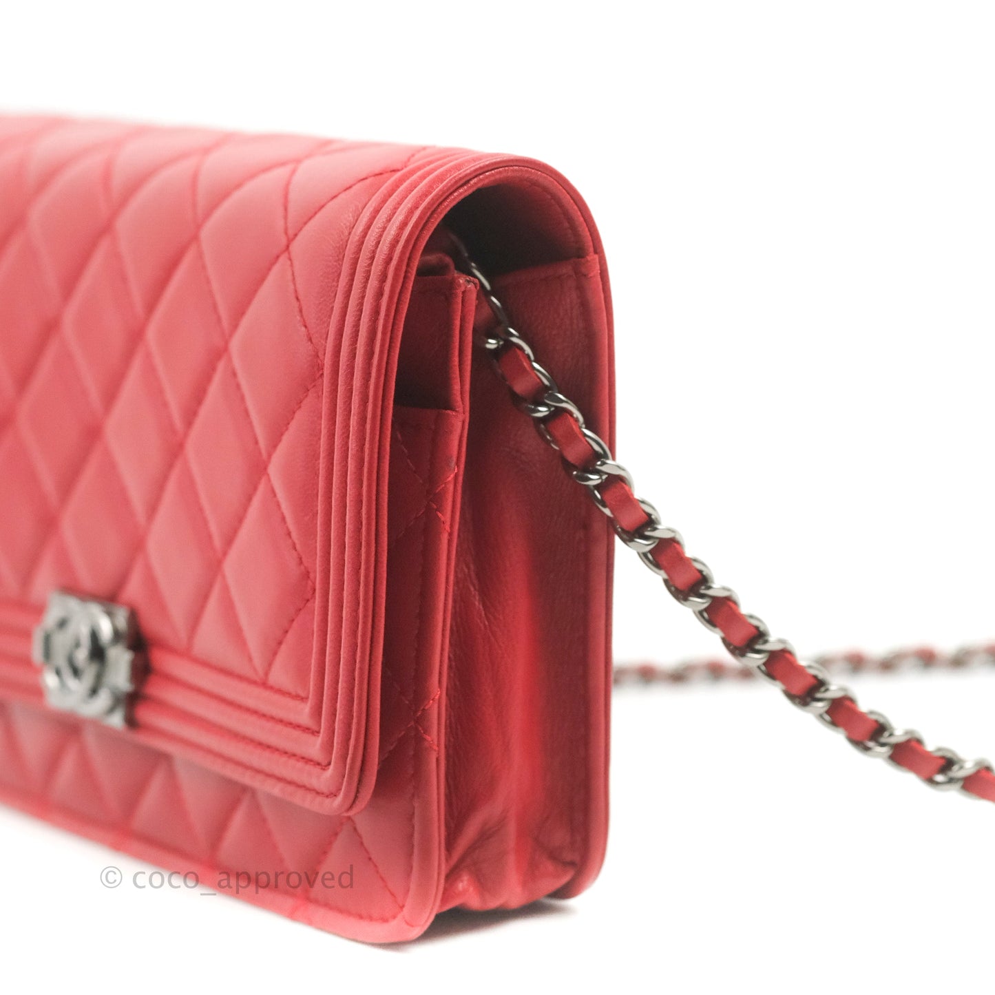 Chanel Boy Wallet on Chain WOC Red Lambskin Dark Silver Hardware