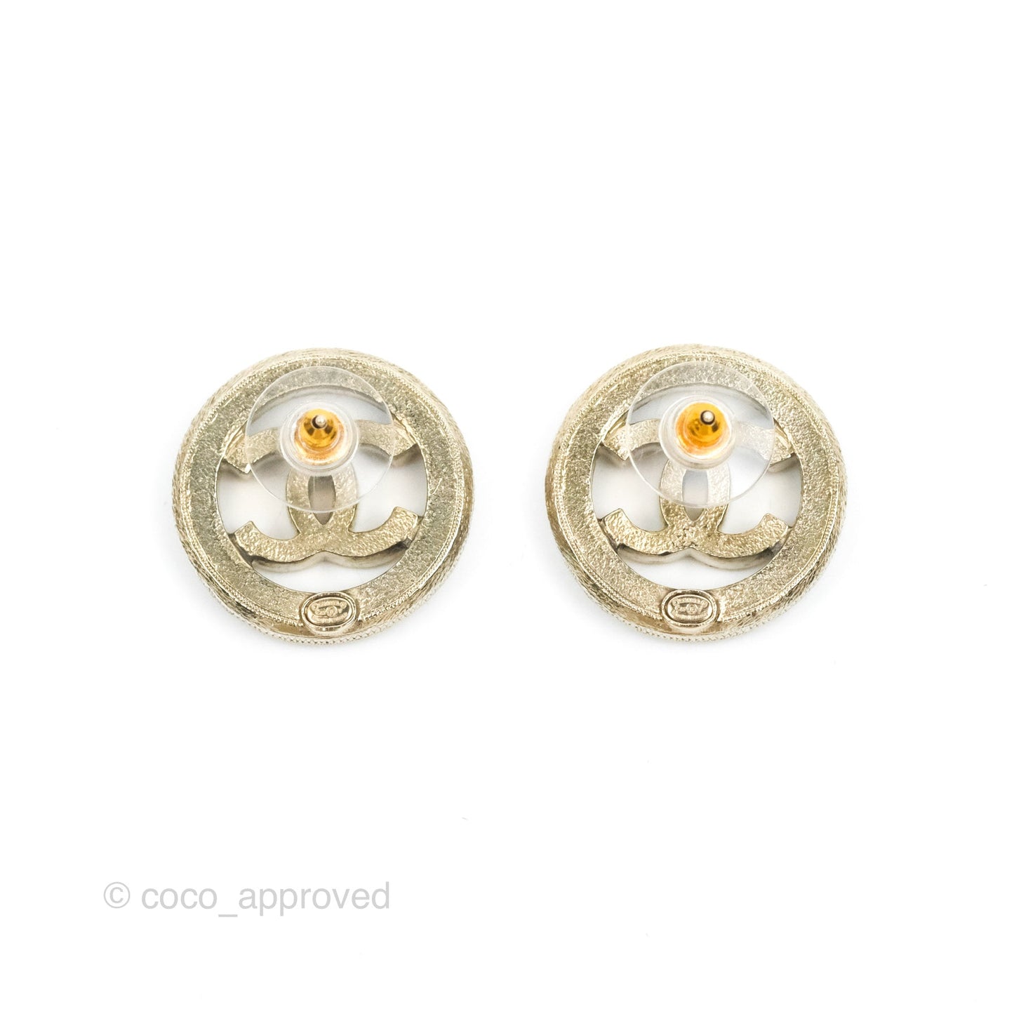 Chanel Pearl CC Round Earrings Gold Tone 20V