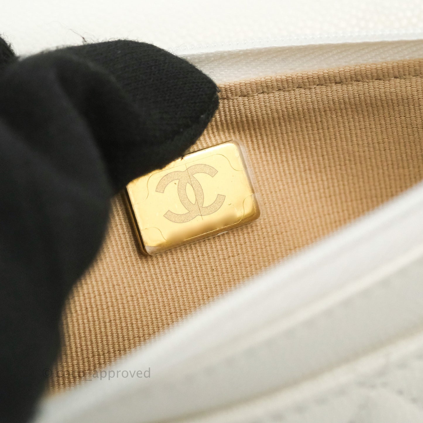Chanel Quilted Gold CC Coin Wallet on Chain WOC White Caviar Gold Hardware