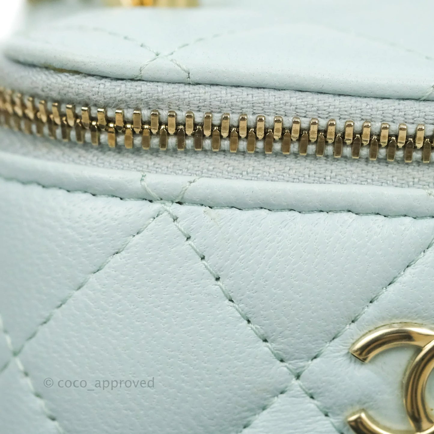 Chanel Mini Top Handle Vanity With Chain Light Blue Lambskin Gold Hardware