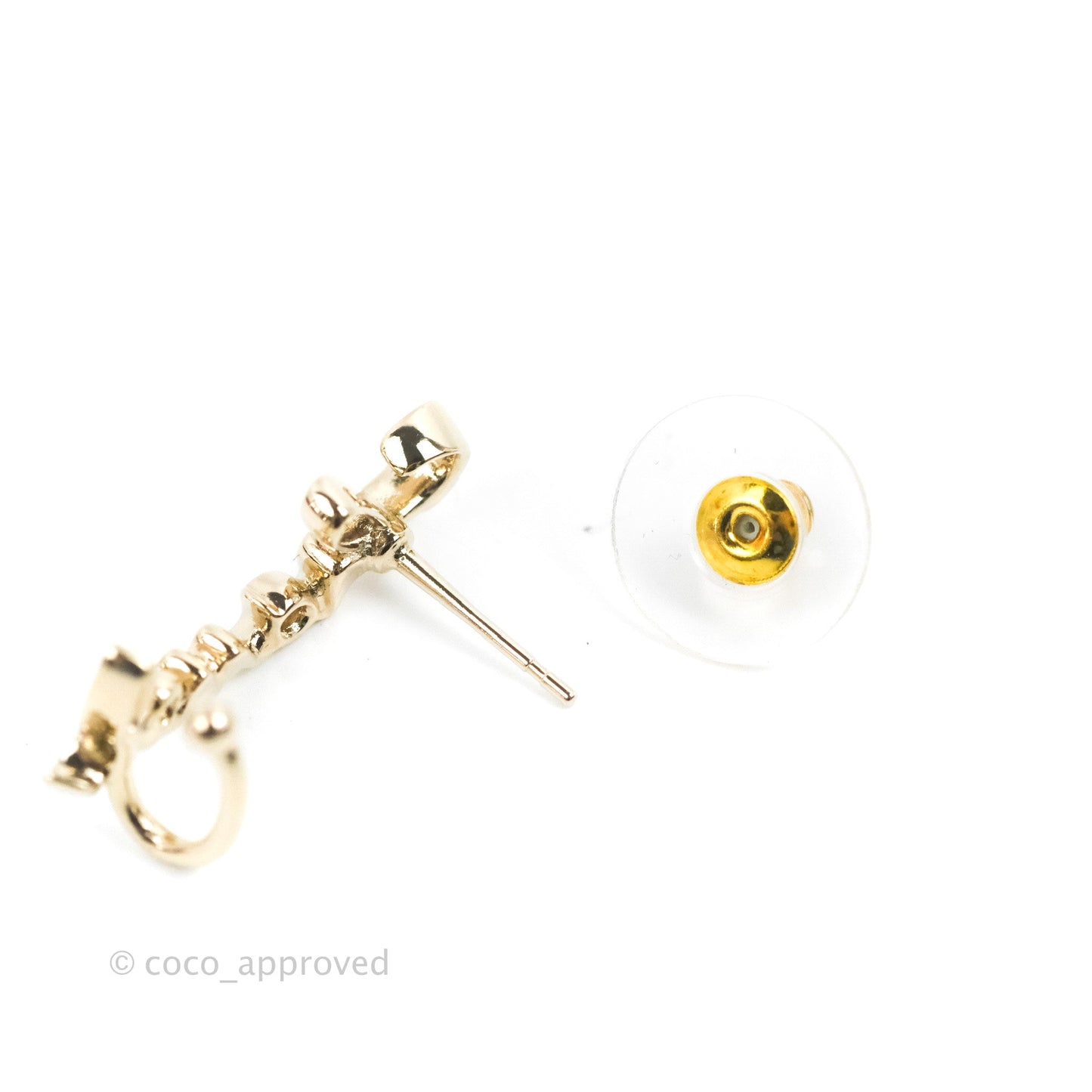 Chanel CC Coco Crystal Earrings Ear Clip Gold Tone 22P