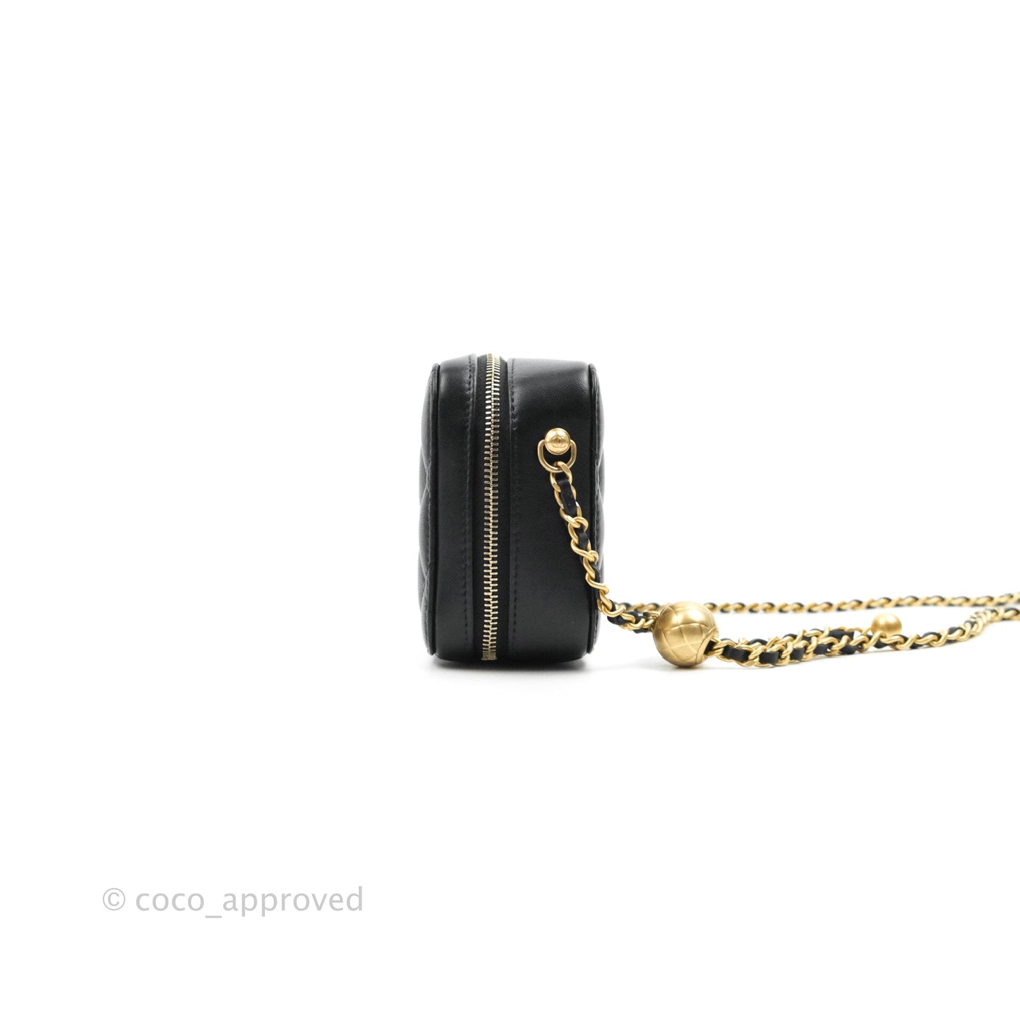 Chanel Mini Pearl Crush Quilted Camera Case Black Lambskin Aged Gold Hardware