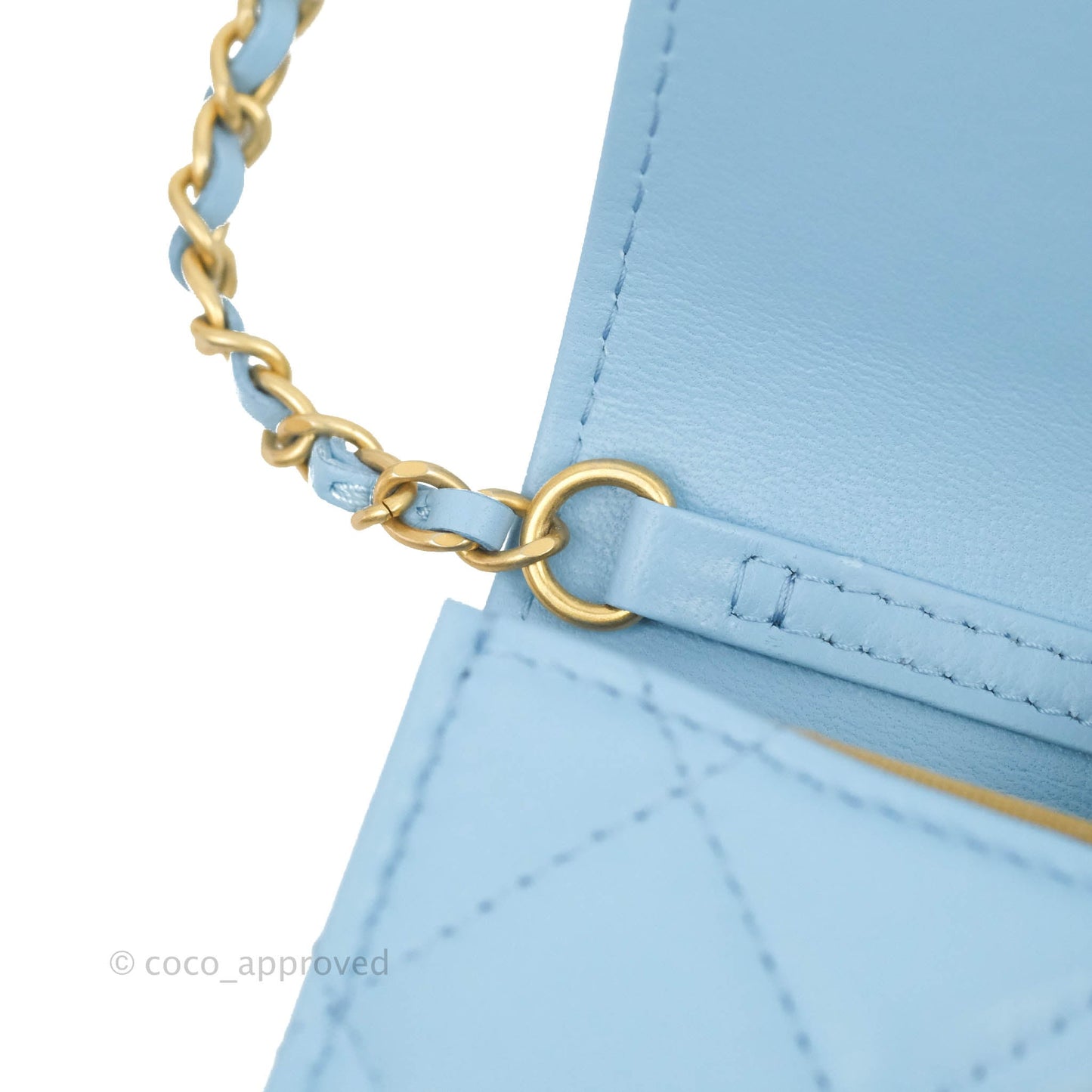 Chanel Pearl Crush Mini Clutch With Chain Blue Lambskin Aged Gold Hardware