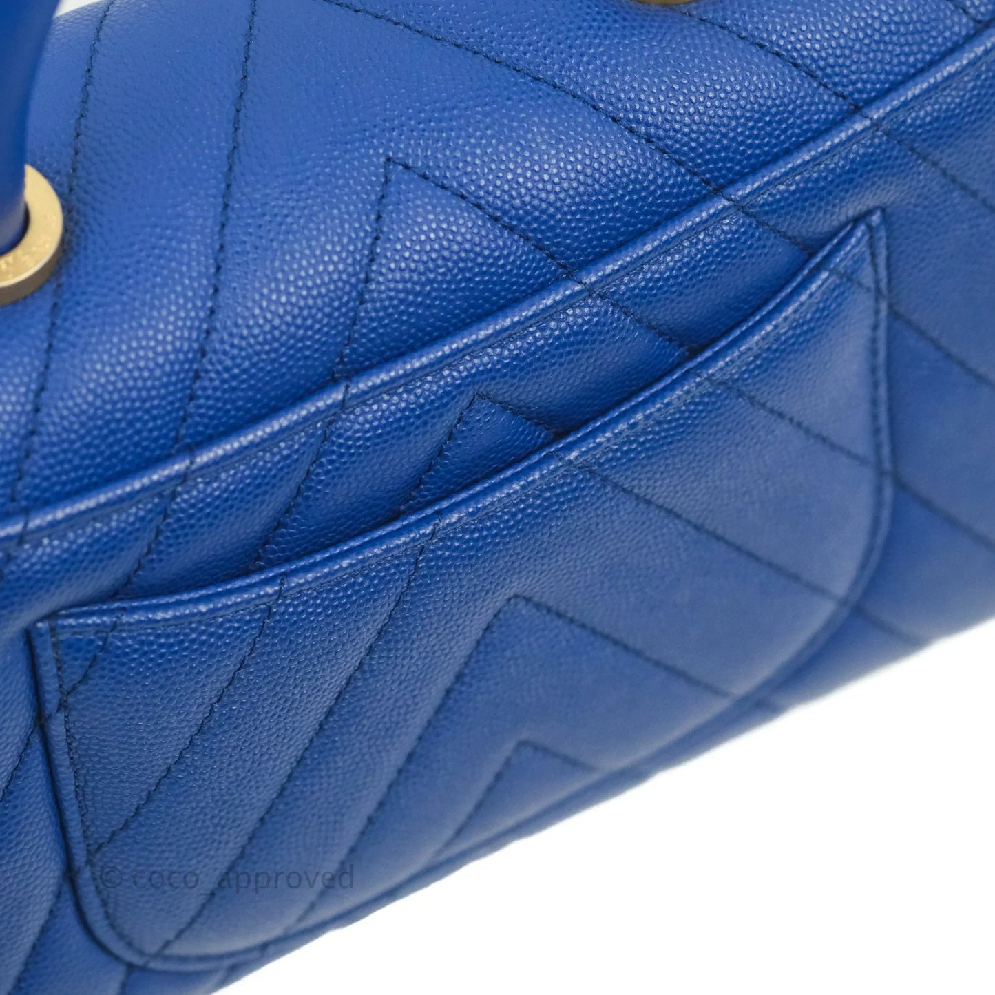 Chanel Small Coco Handle Chevron Blue Caviar Aged Gold Hardware