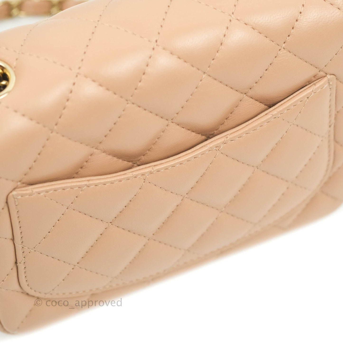 Chanel Mini Square Beige Lambskin Gold Hardware 21A