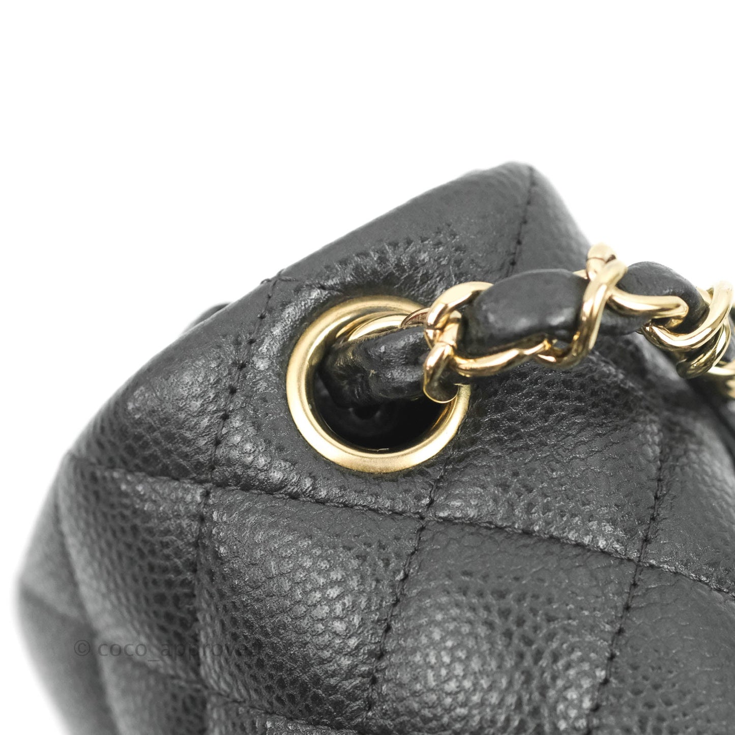 Chanel Quilted Mini Square Flap Bag Pearly Black Caviar Gold Hardware