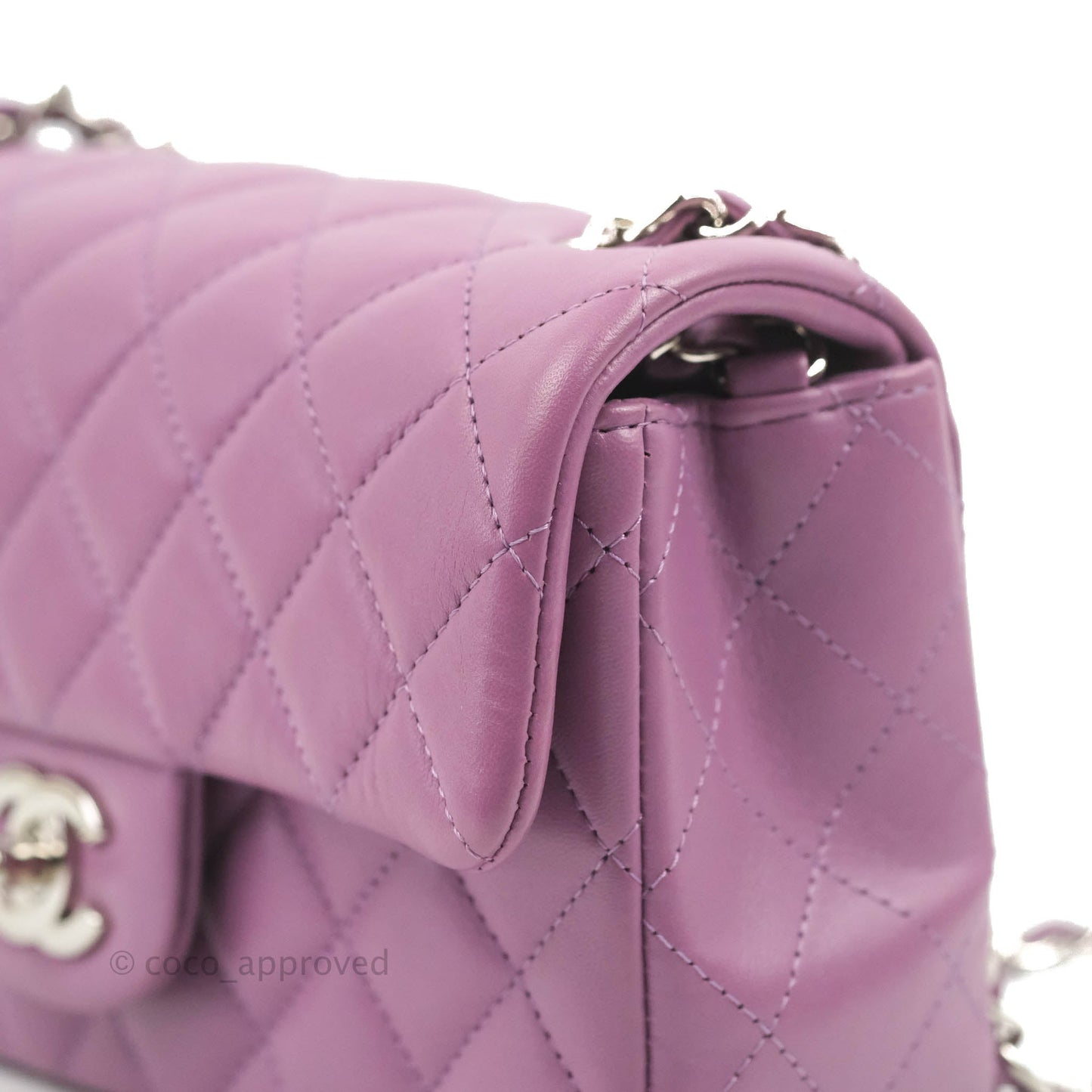Chanel Quilted Mini Rectangular Flap Purple Lambskin Silver Hardware