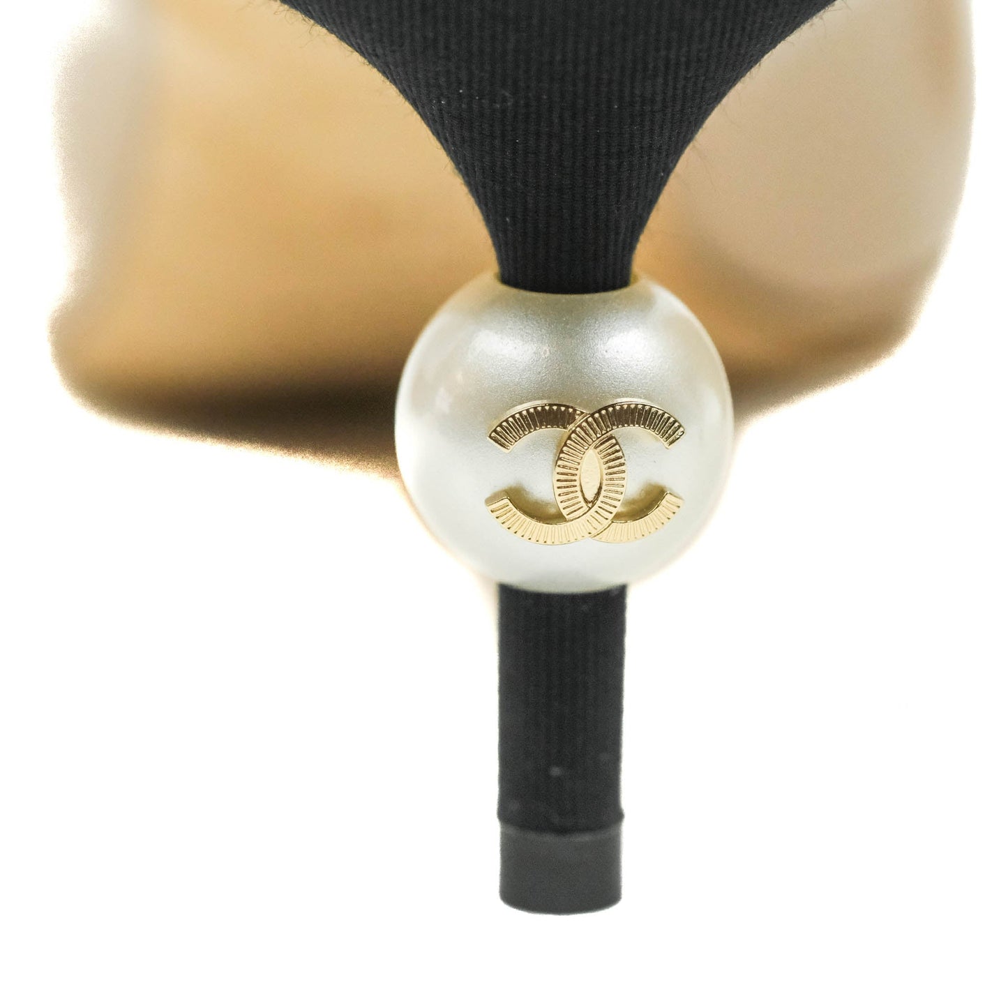 Chanel Beige Toe Pointed Black Pump Heels With CC Pearl Size 41