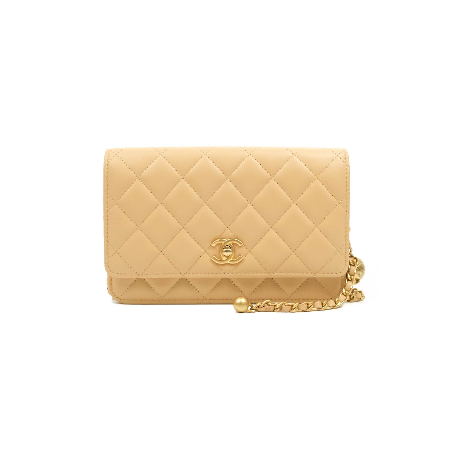 Chanel Quilted Pearl Crush Wallet on Chain WOC Beige Lambskin Aged Gold Hardware