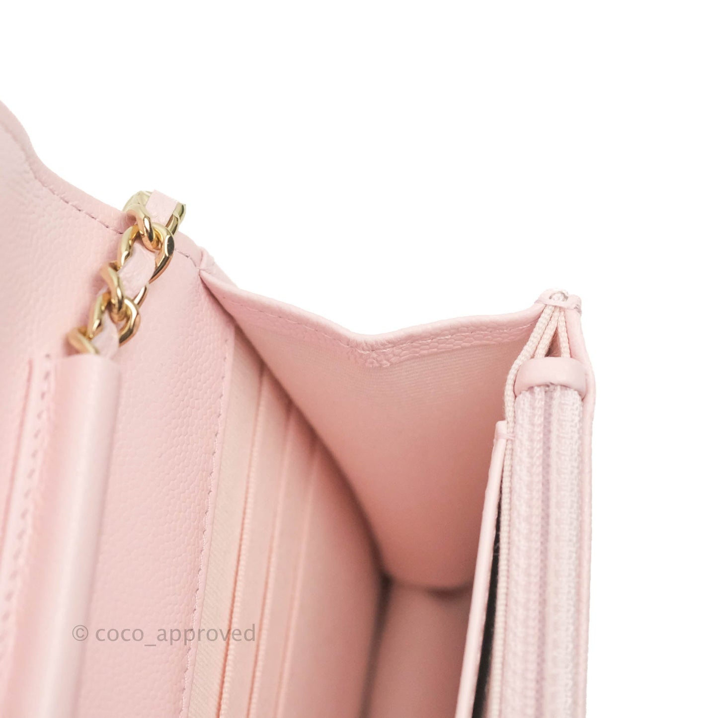 Chanel Quilted Wallet on Chain WOC Crystal Braided CC Light Pink Caviar Gold Hardware