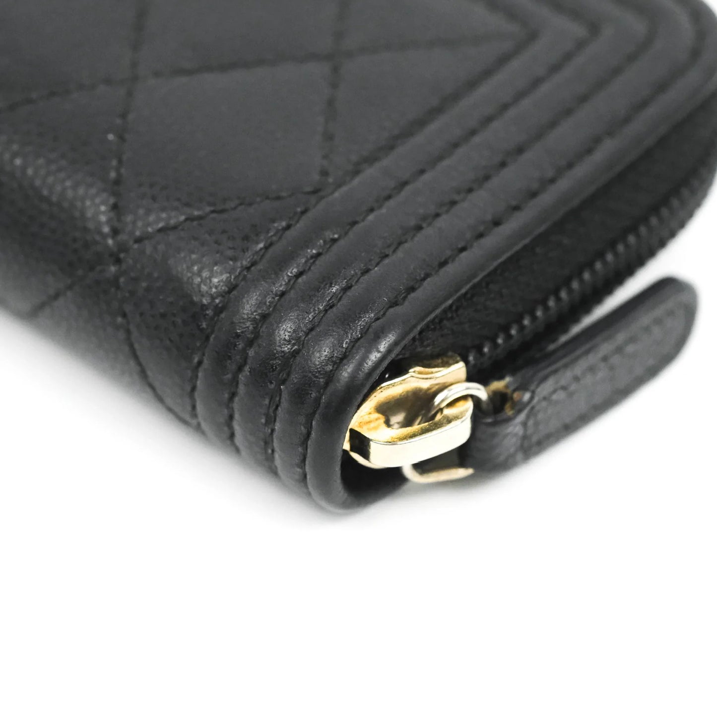 Chanel Boy Zipped Coin Purse Black Caviar Gold Hardware