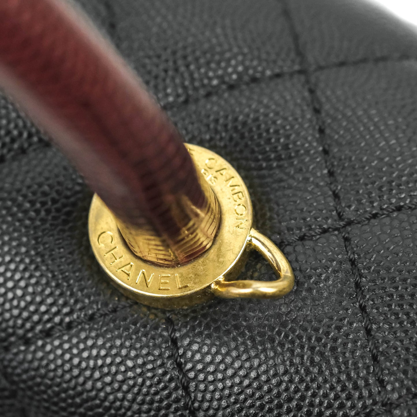 Chanel Medium Coco Handle Quilted Black Caviar Lizard Handle Gold Hardware