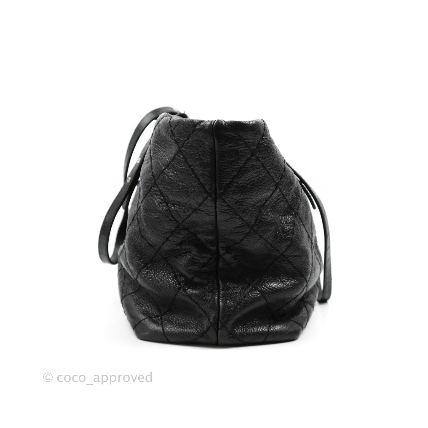 Chanel CC Flat Quilted Crumpled Calfskin Tote Bag Black Silver Hardware