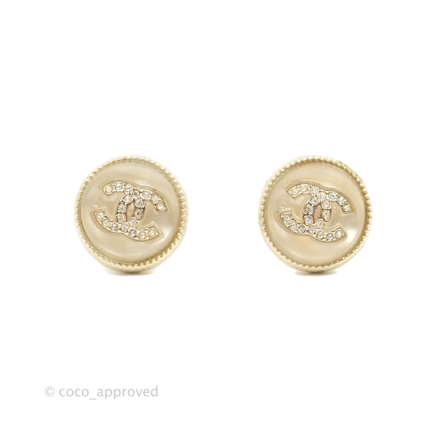 Chanel CC Crystal Round Earrings Gold Tone 22C