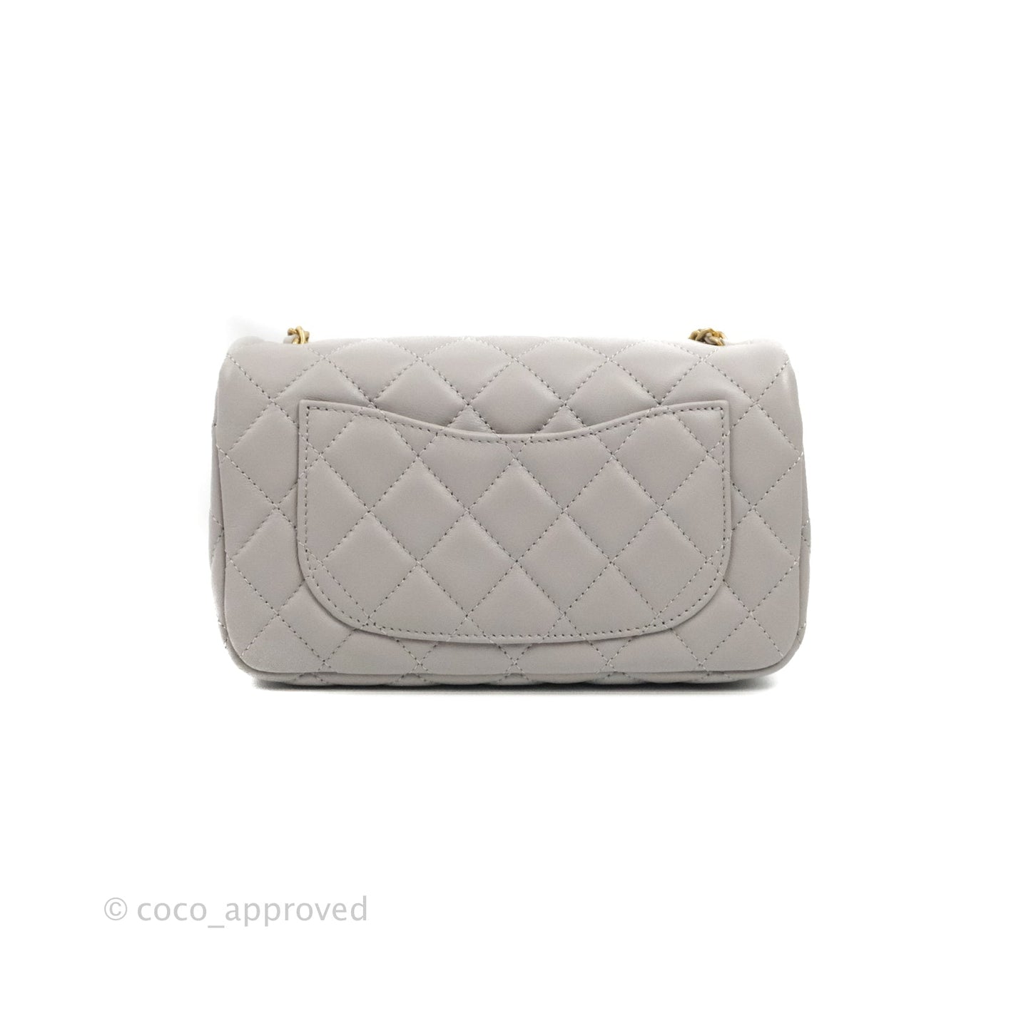 Chanel Mini Rectangular Pearl Crush Quilted Grey Lambskin Aged Gold Hardware