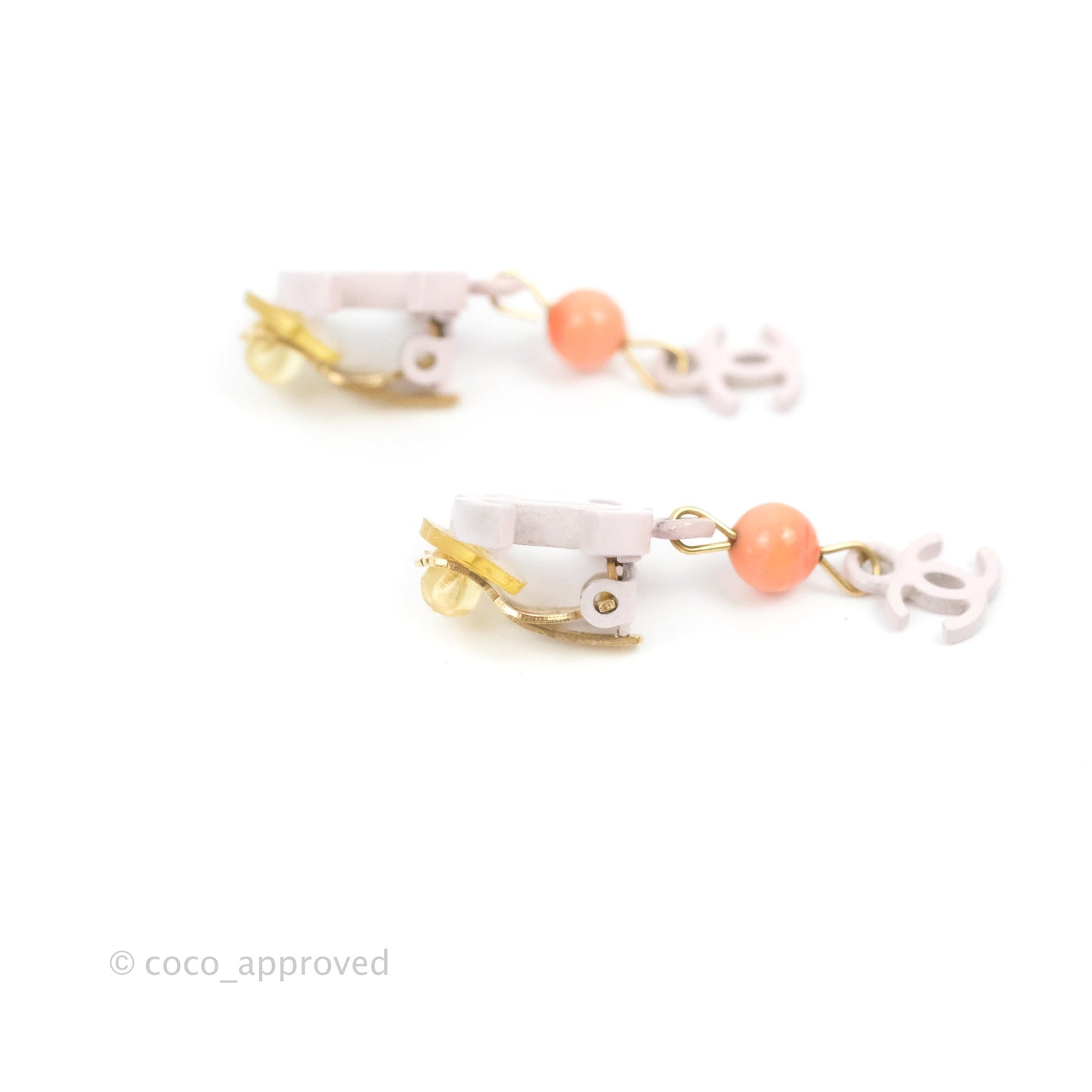 Chanel Double CC Logo & Stone Ear Clip Pink 03S