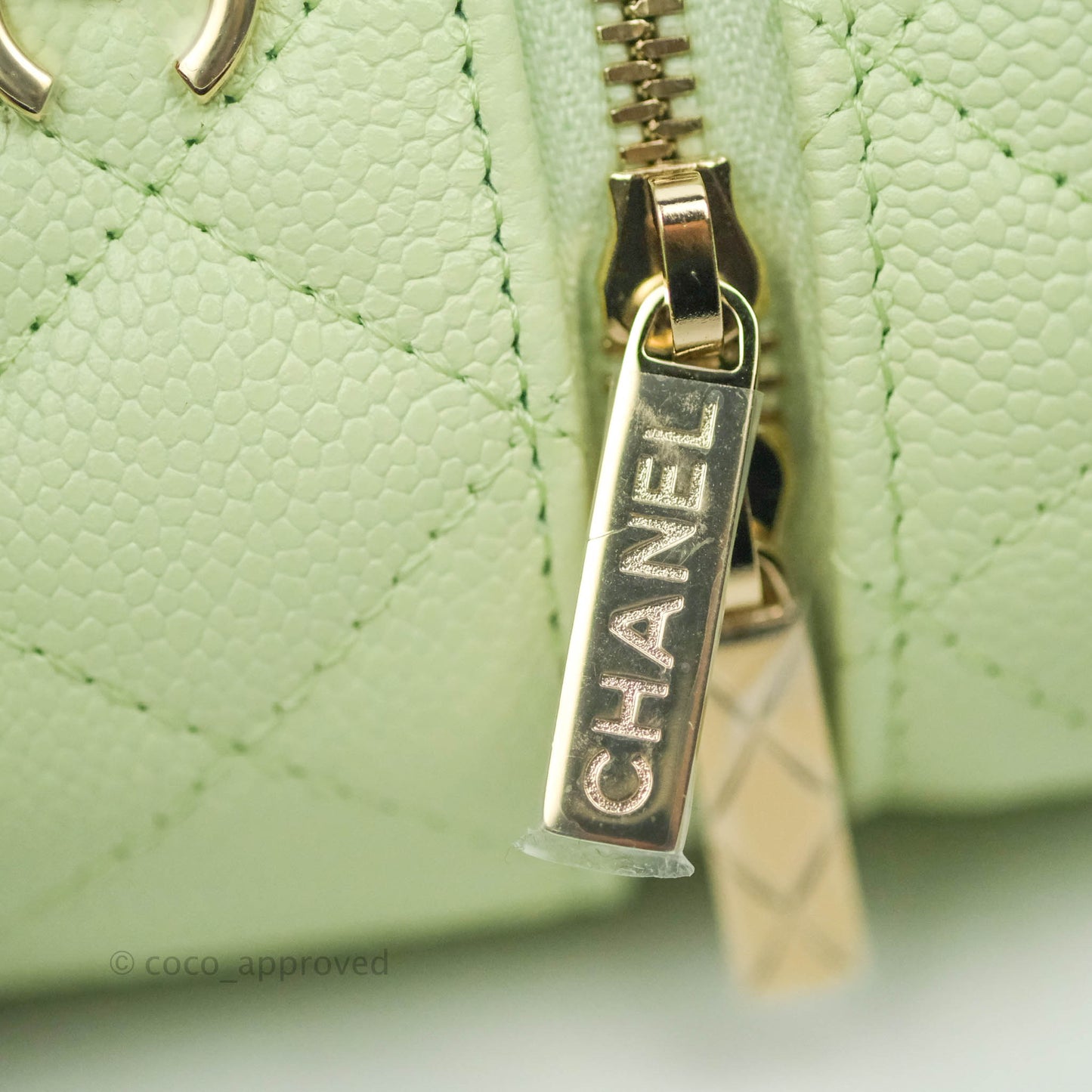 Chanel Quilted Small Handle With Care Vanity Case With Chain Green Caviar Gold Hardware