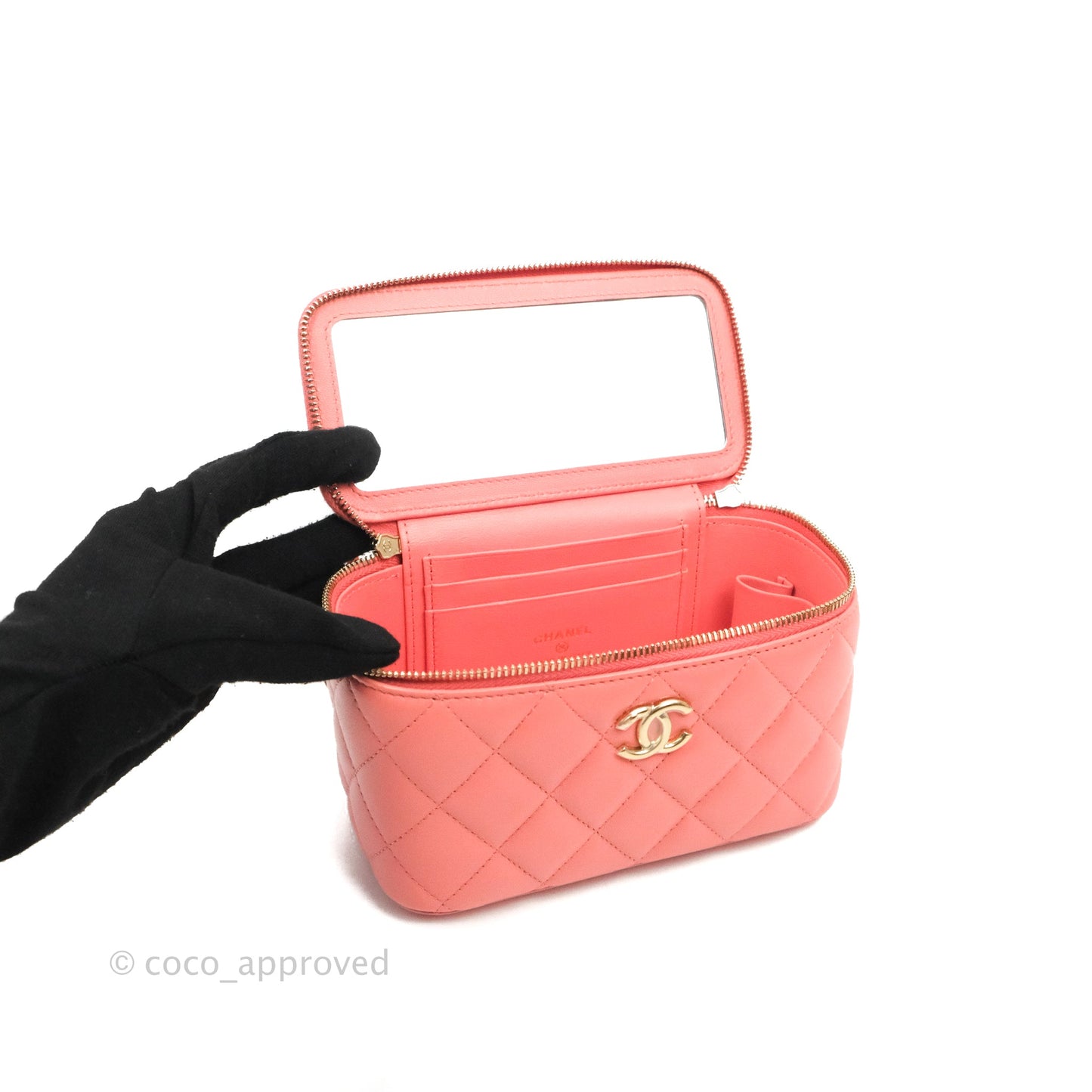 Chanel Vanity Rectangular Top Handle Pink Lambskin Gold Hardware