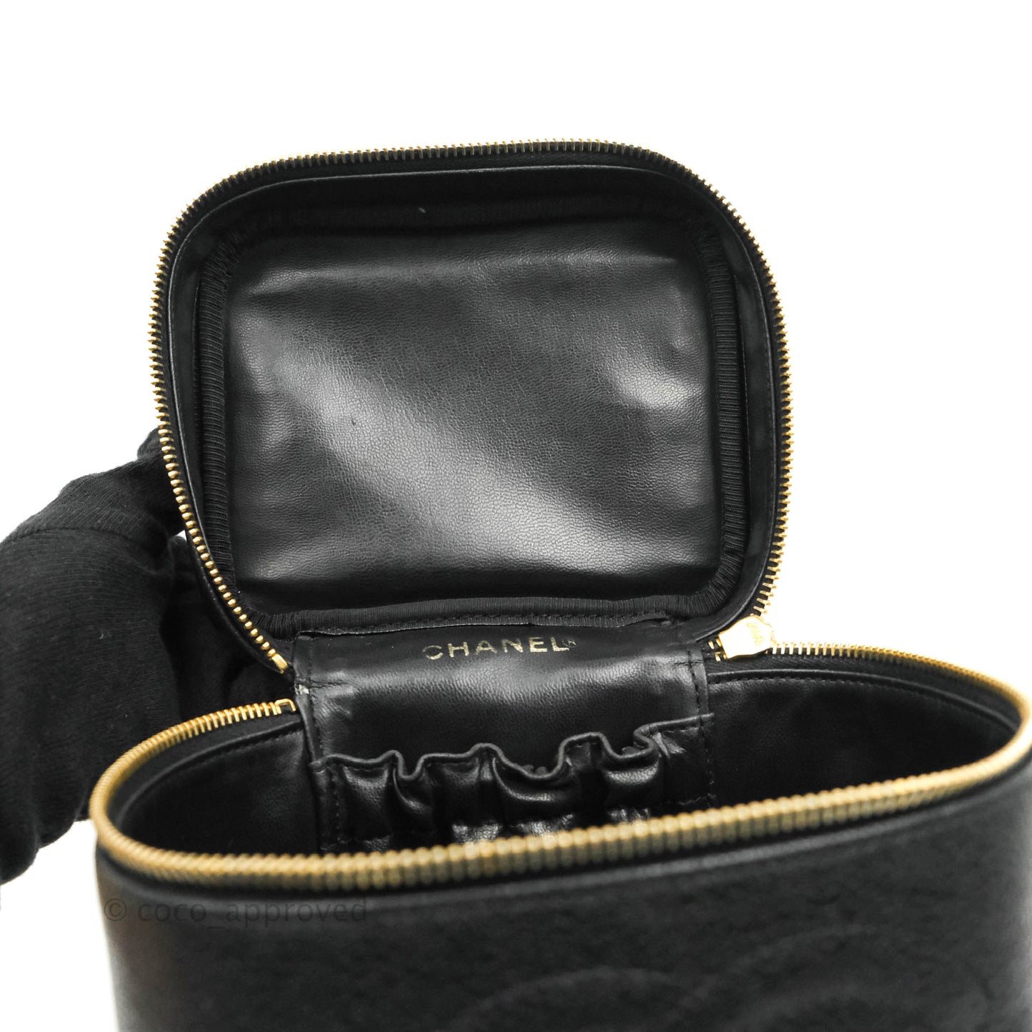 Chanel Vintage Vanity Case Black Caviar Gold Hardware