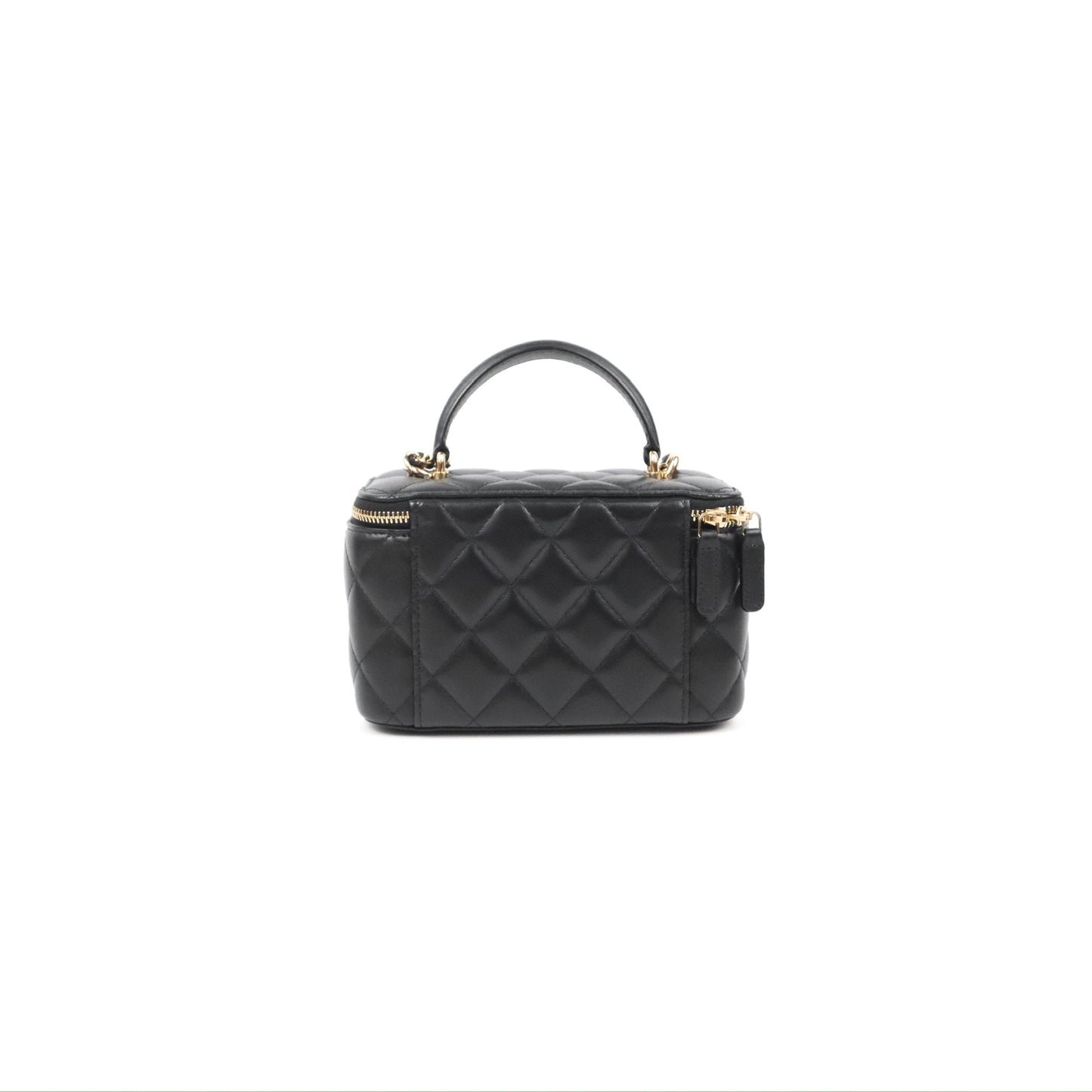Chanel Vanity Rectangular Top Handle Black Lambskin Gold Hardware