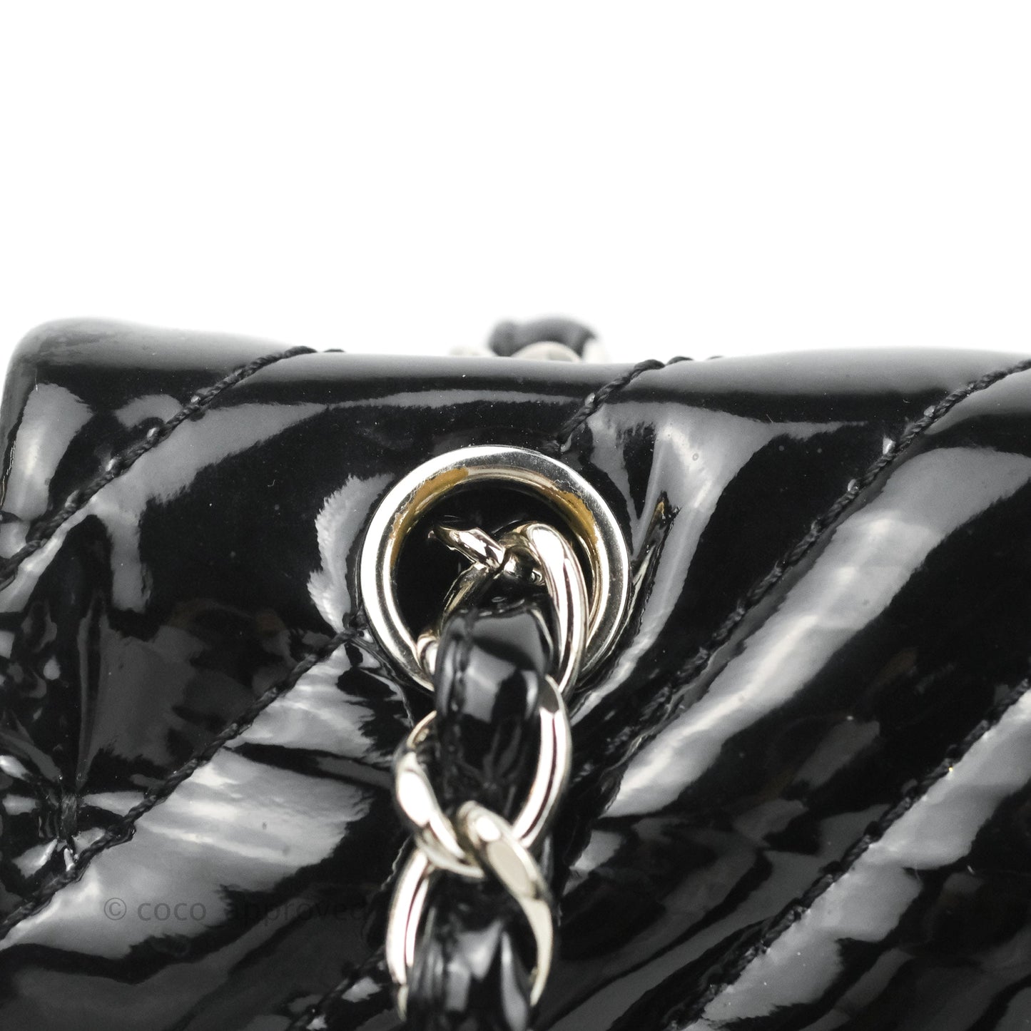 Chanel Single Flap Maxi Chevron Black Patent Silver Hardware