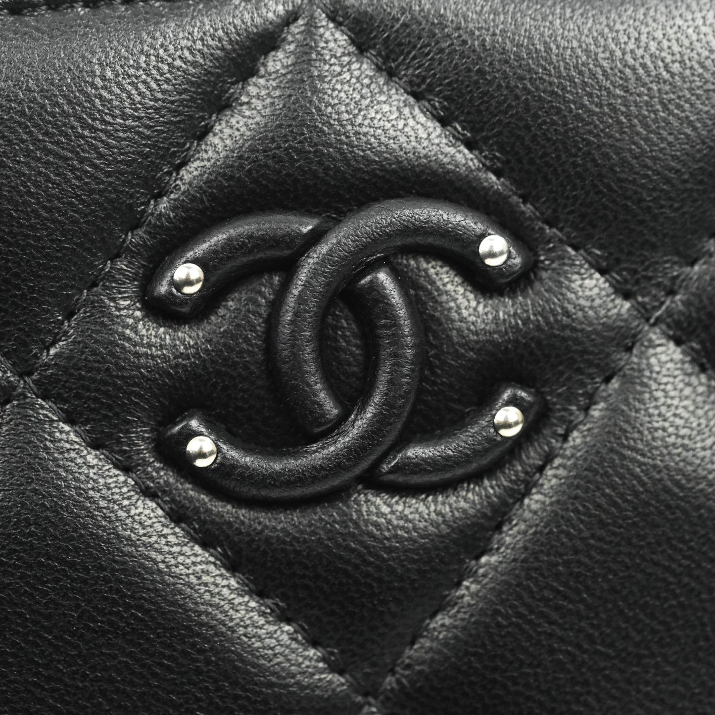 Chanel Mini Quilted Camera Case Black Lambskin Silver Hardware
