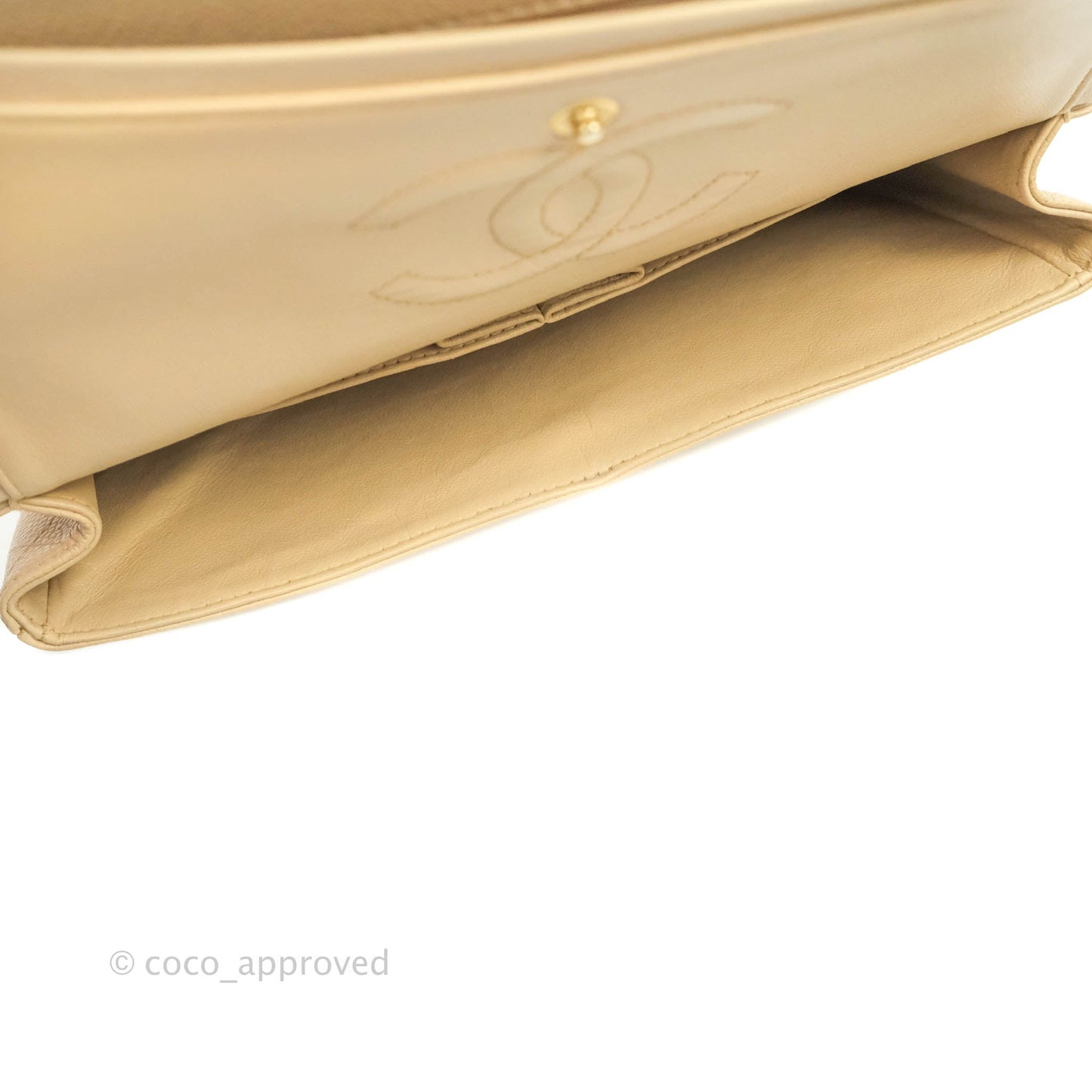 Chanel Classic Medium Flap Quilted Beige Caviar Gold Hardware
