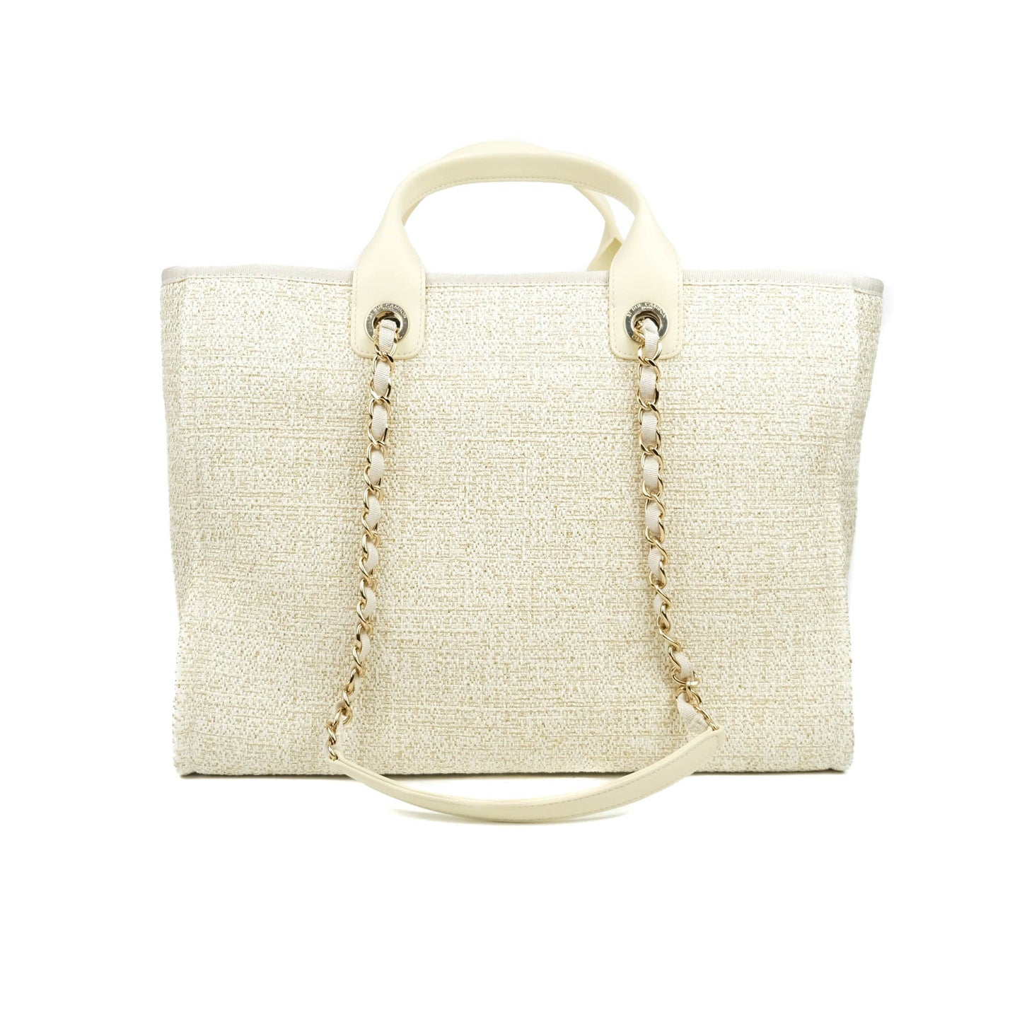Chanel Large Deauville Iridescent Gold Beige Canvas Gold Hardware
