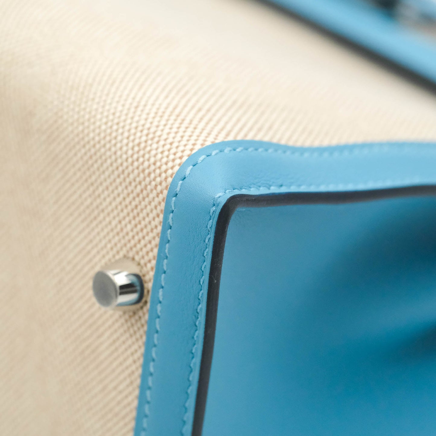 Hermès Kelly 28 Bleu Du Nord Swift & Ecru-beige Toile H Palladium Hardware