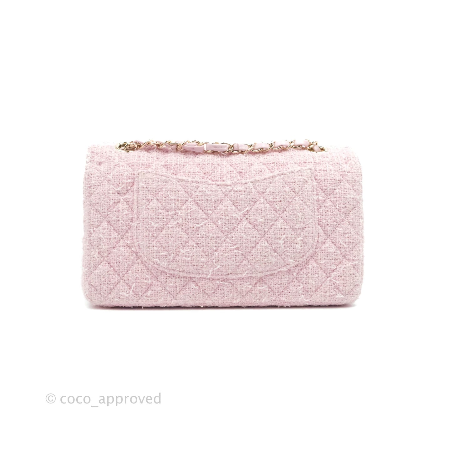 Chanel Classic M/L Medium Quilted Double Flap Bag Pink Tweed Gold Hardware