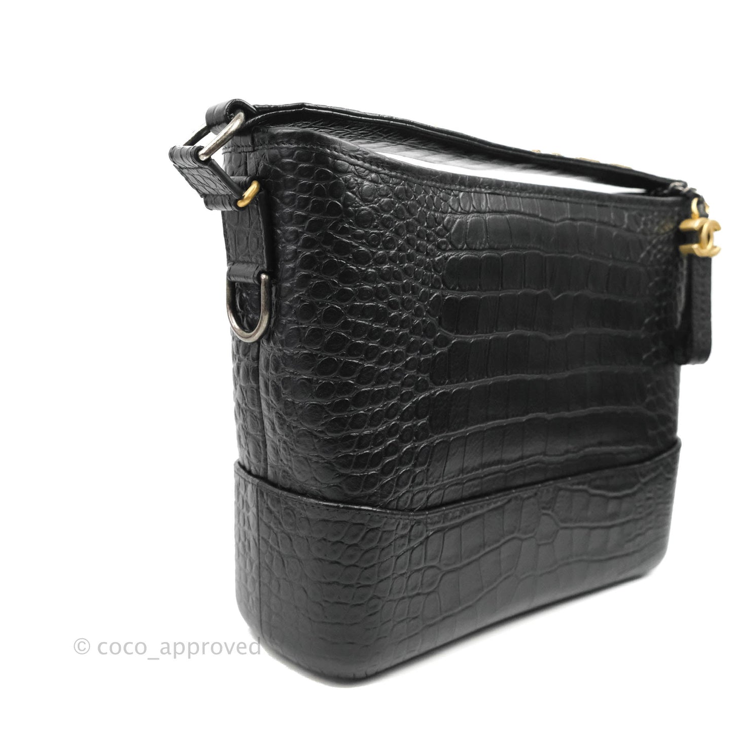 Chanel Large Gabrielle Hobo Crocodile Embossed Black Calfskin