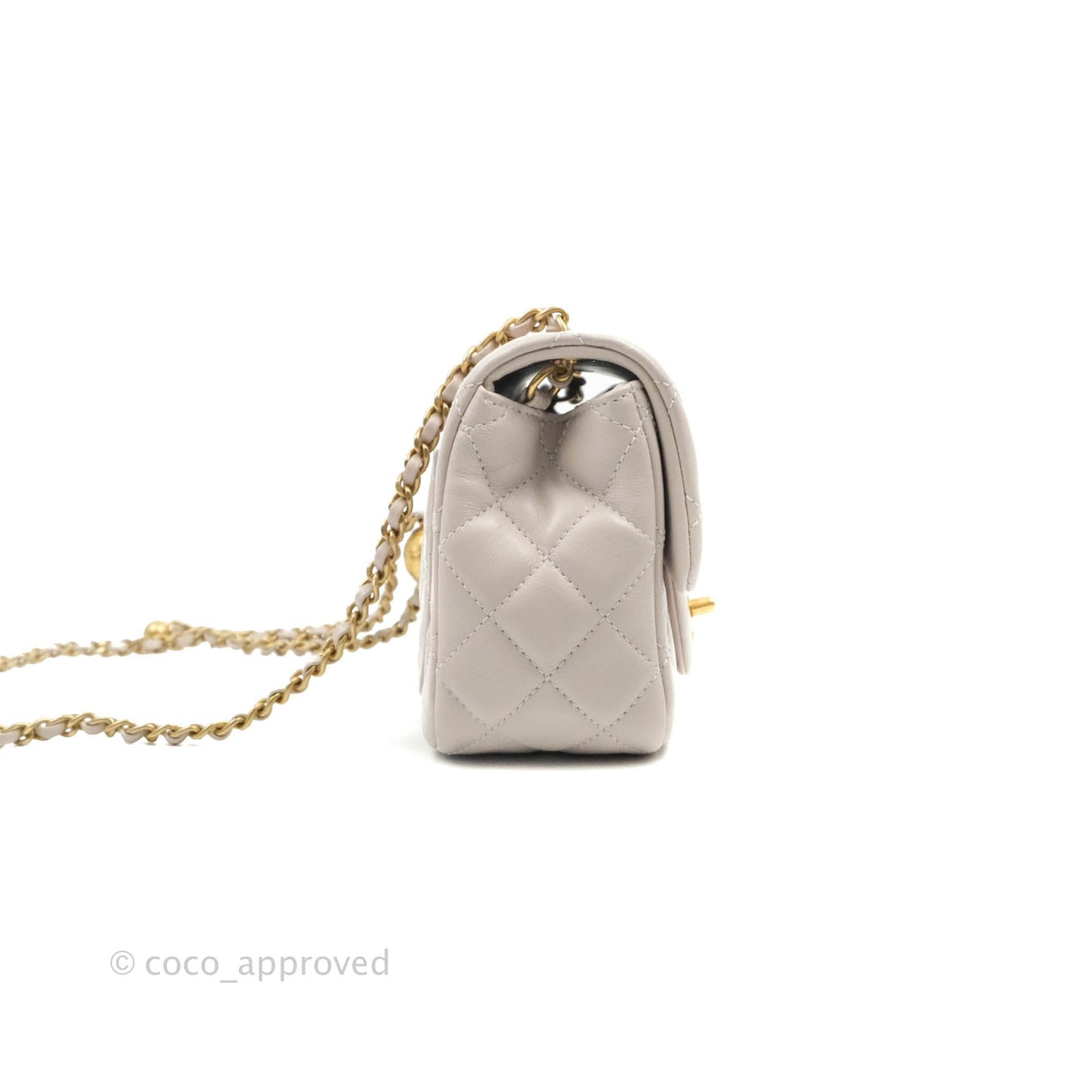 Chanel Mini Square Pearl Crush Quilted Pale Lilac Lambskin Gold Hardware