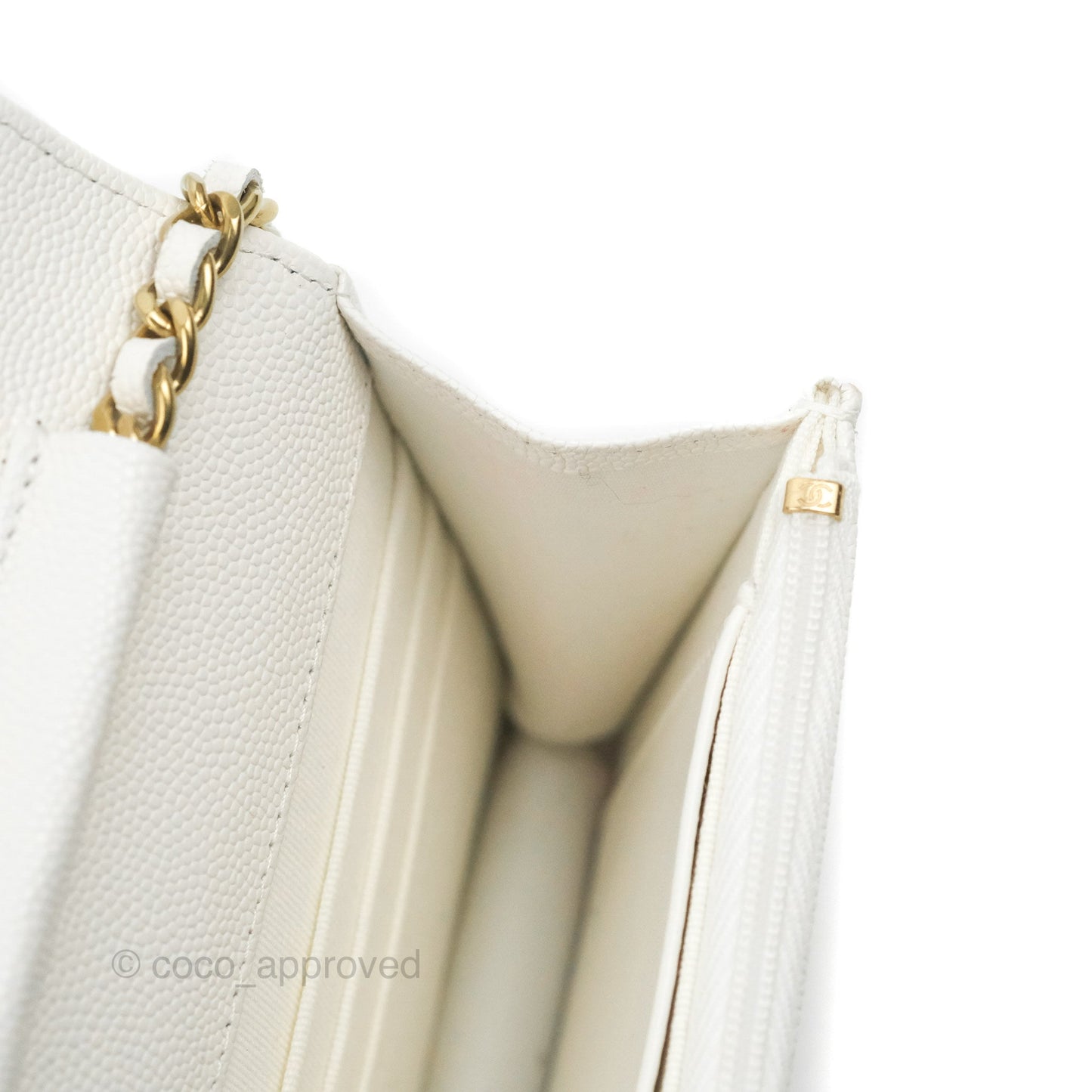 Chanel Quilted Classic Wallet on Chain WOC White Caviar Gold Hardware
