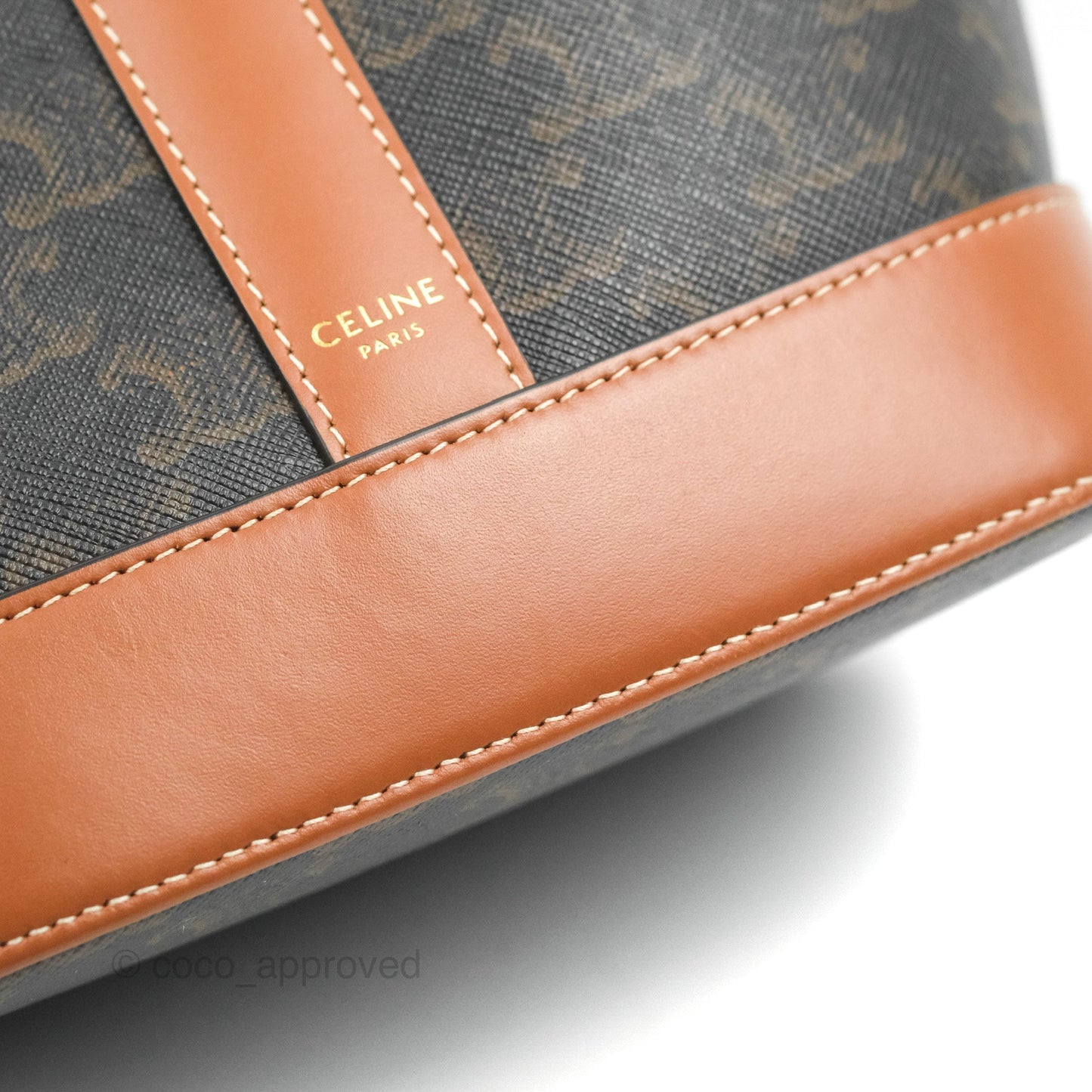 Celine Small Bucket Triomphe Canvas Tan Calfskin