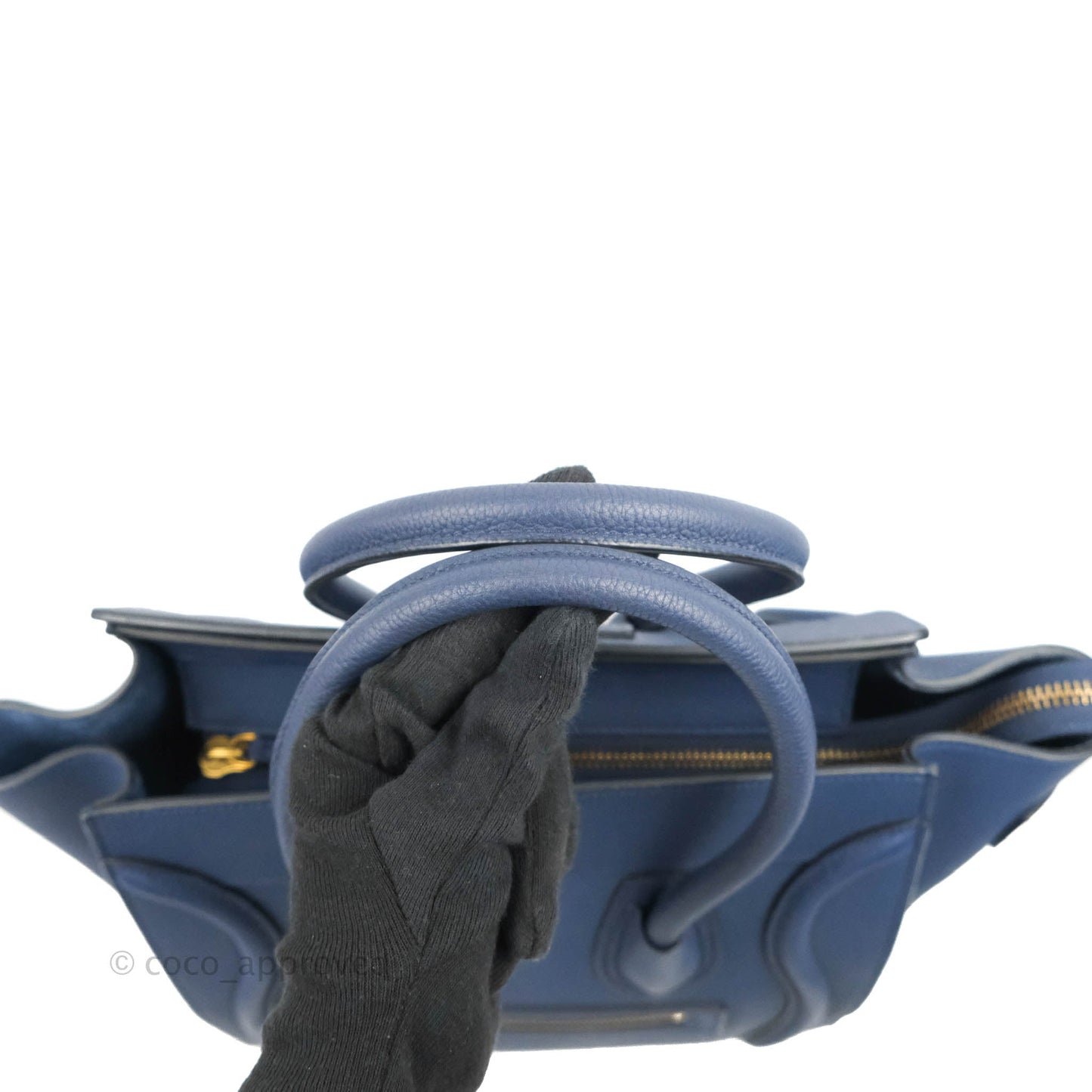 Celine Micro Luggage Handbag Navy Grained Calfskin Gold Hardware