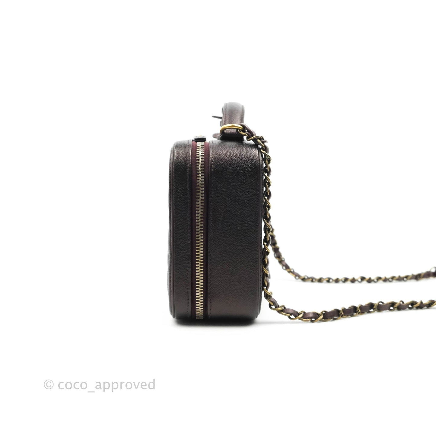 Chanel Quilted Medium CC Filigree Vanity Case Iridescent Burgundy Caviar Gold Hardware
