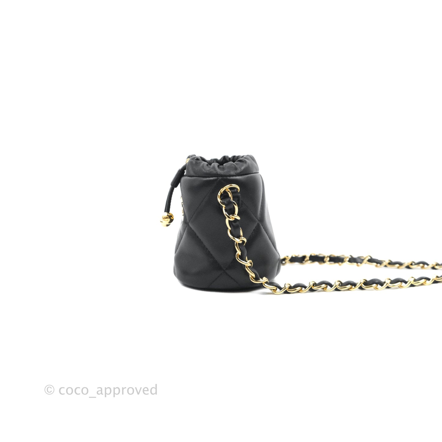 Chanel Mini Bucket Bag with Fluffy Chain Black Lambskin Gold Hardware