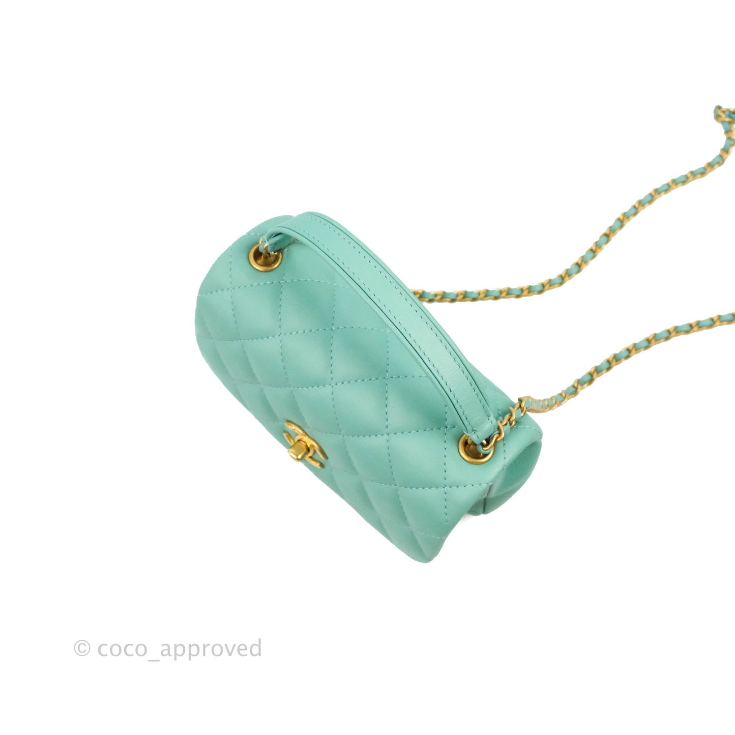 Chanel Quilted Small Day Trip Tiffany Blue Green Lambskin Aged Gold Hardware