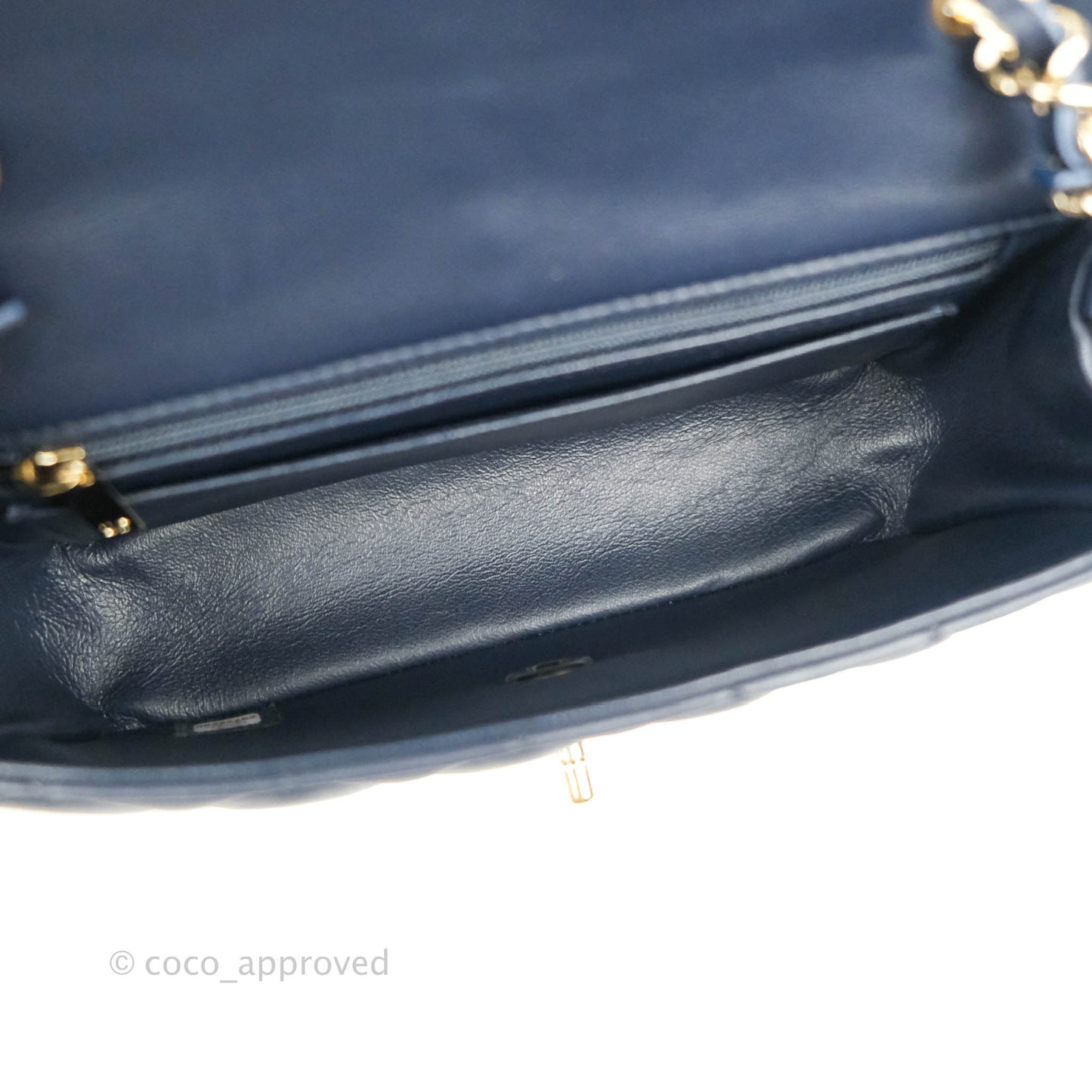 Chanel Quilted Mini Rectangular Flap Navy Lambskin Gold Hardware