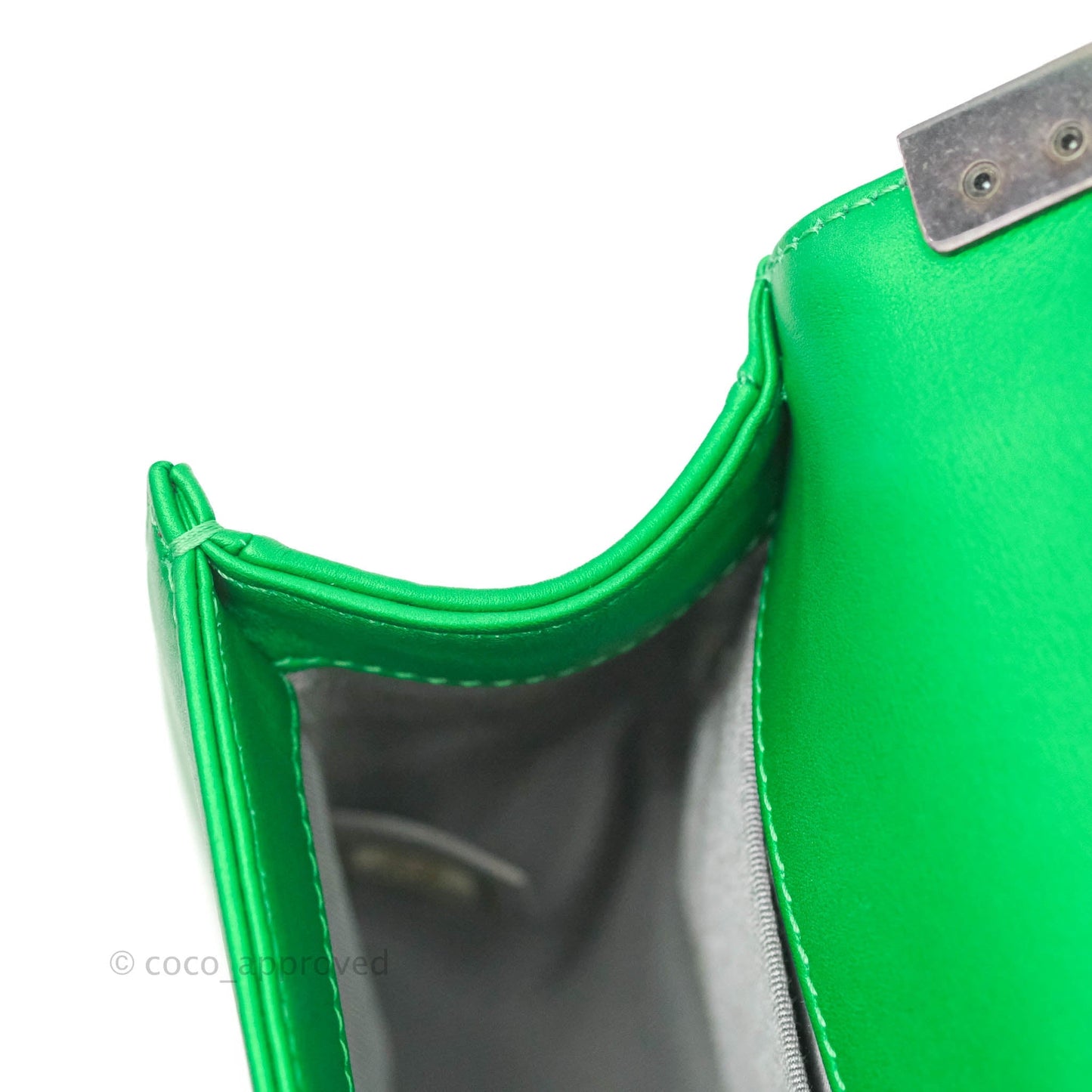 Chanel Small Boy Green Calfskin Ruthenium Hardware