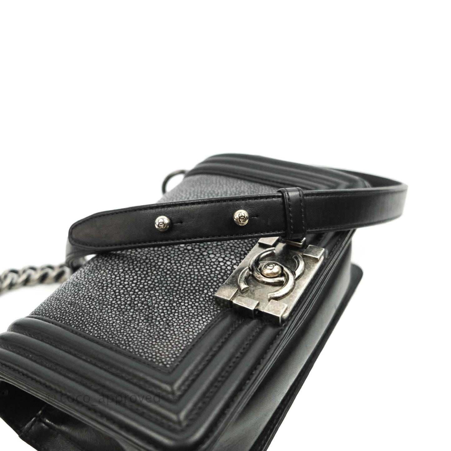 Chanel Small Boy Black Stingray Ruthenium Hardware