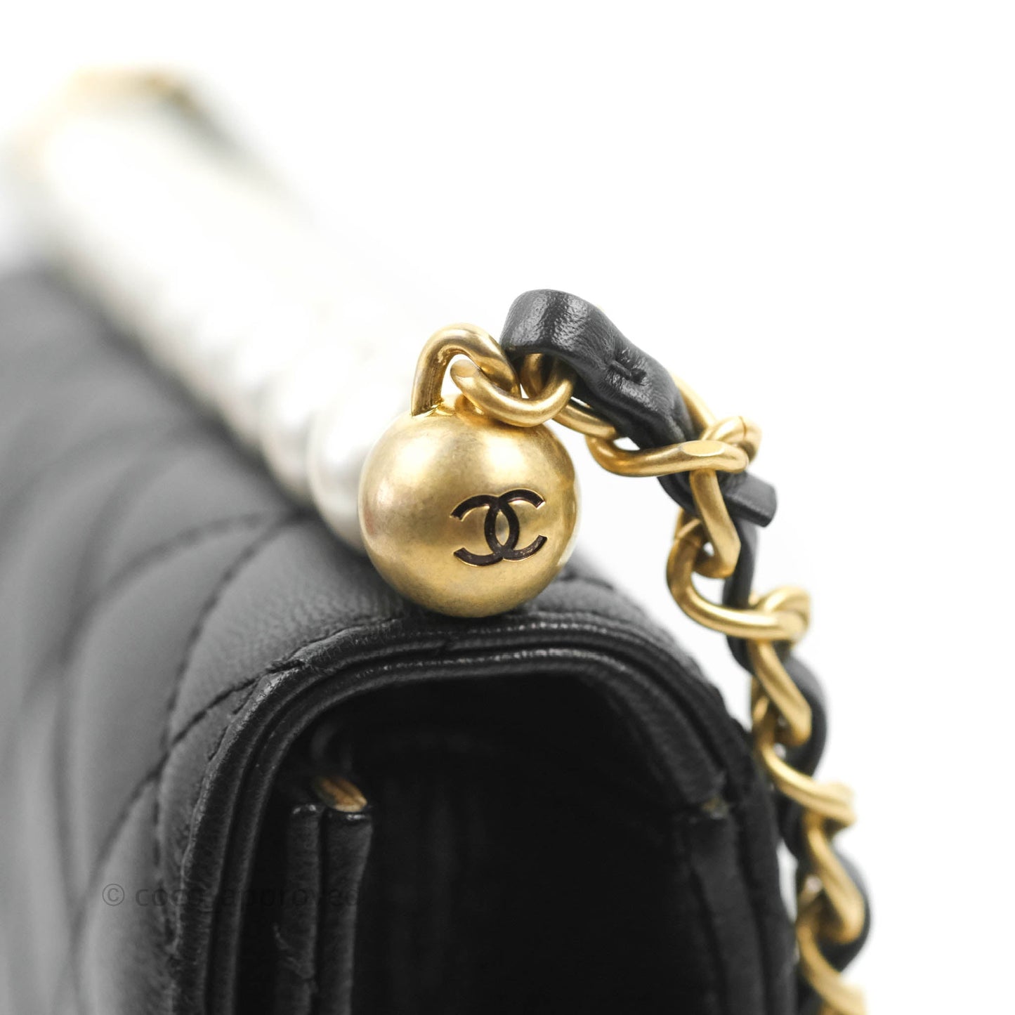 Chanel Quilted Chic Pearls Flap Black Goatskin Aged Gold Hardware