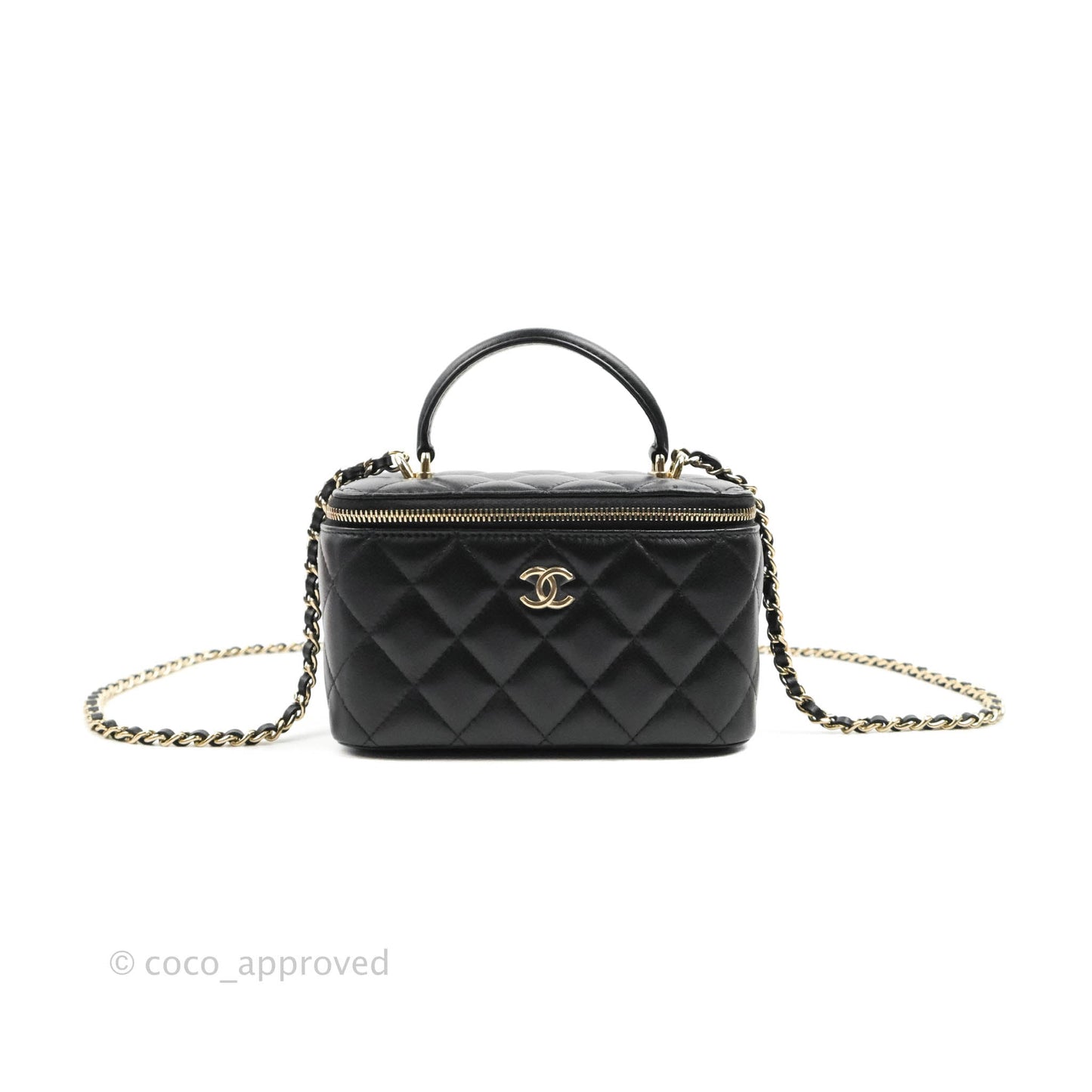 Chanel Vanity Rectangular Top Handle Black Lambskin Gold Hardware