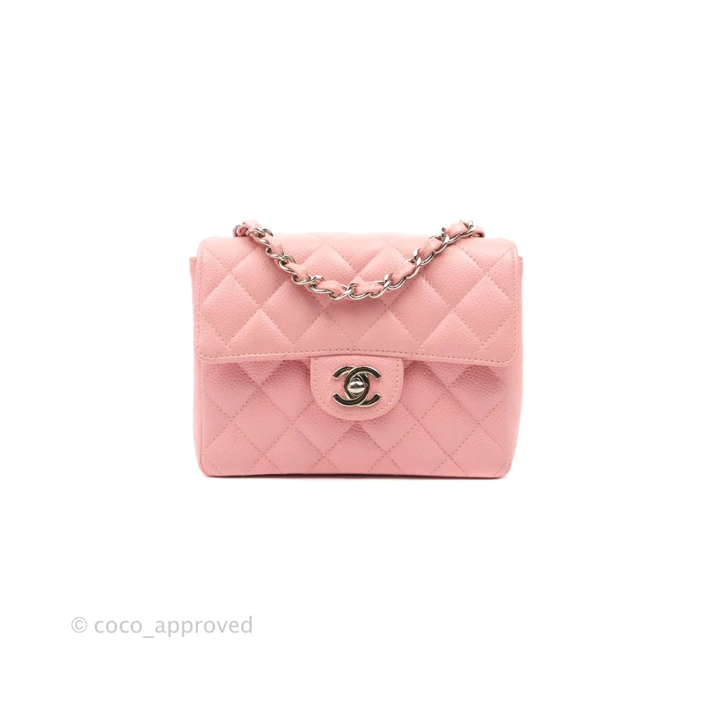 Chanel Quilted Vintage Mini Square Flap Pink Caviar Silver Hardware