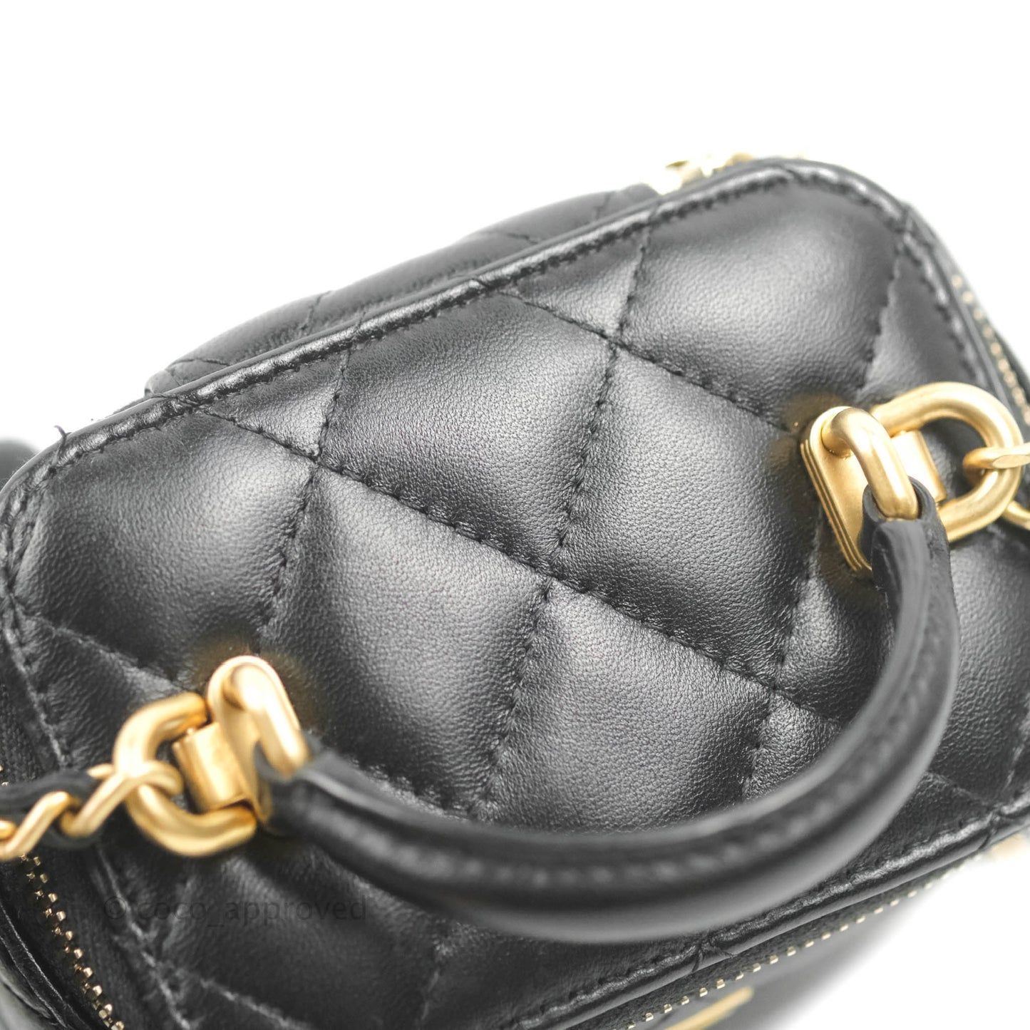 Chanel Mini Top Handle Vanity With Chain Black Lambskin Gold Hardware