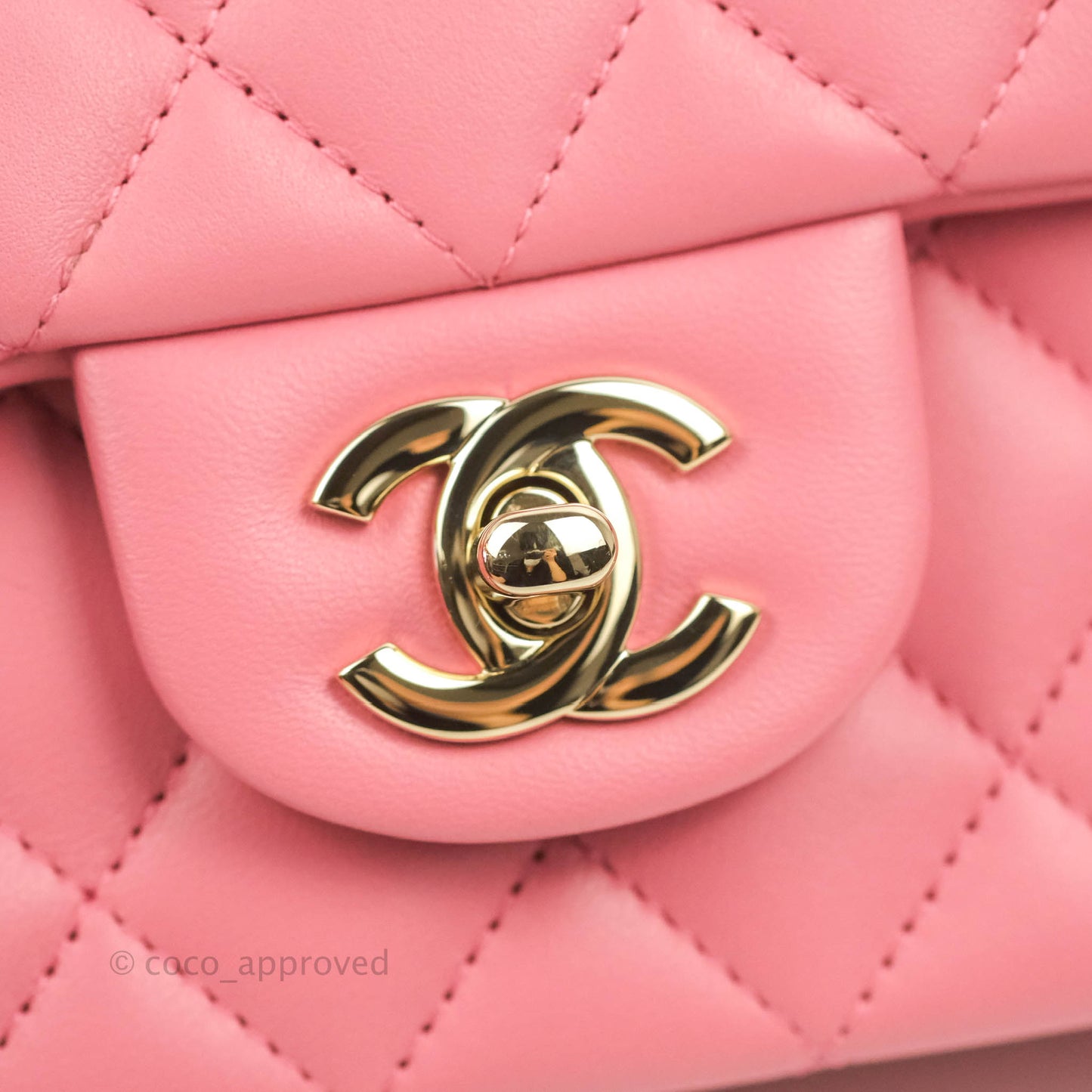 Chanel Top Handle Mini Rectangular Flap Bag Rosy Pink Lambskin Gold Hardware