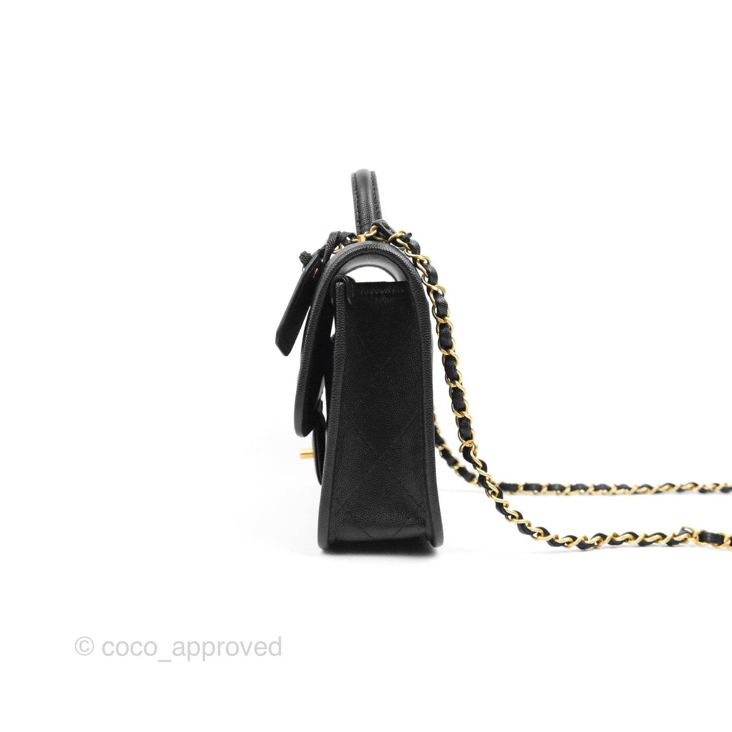 Chanel Mini School Memory Top Handle Flap Bag Black Caviar Aged Gold Hardware