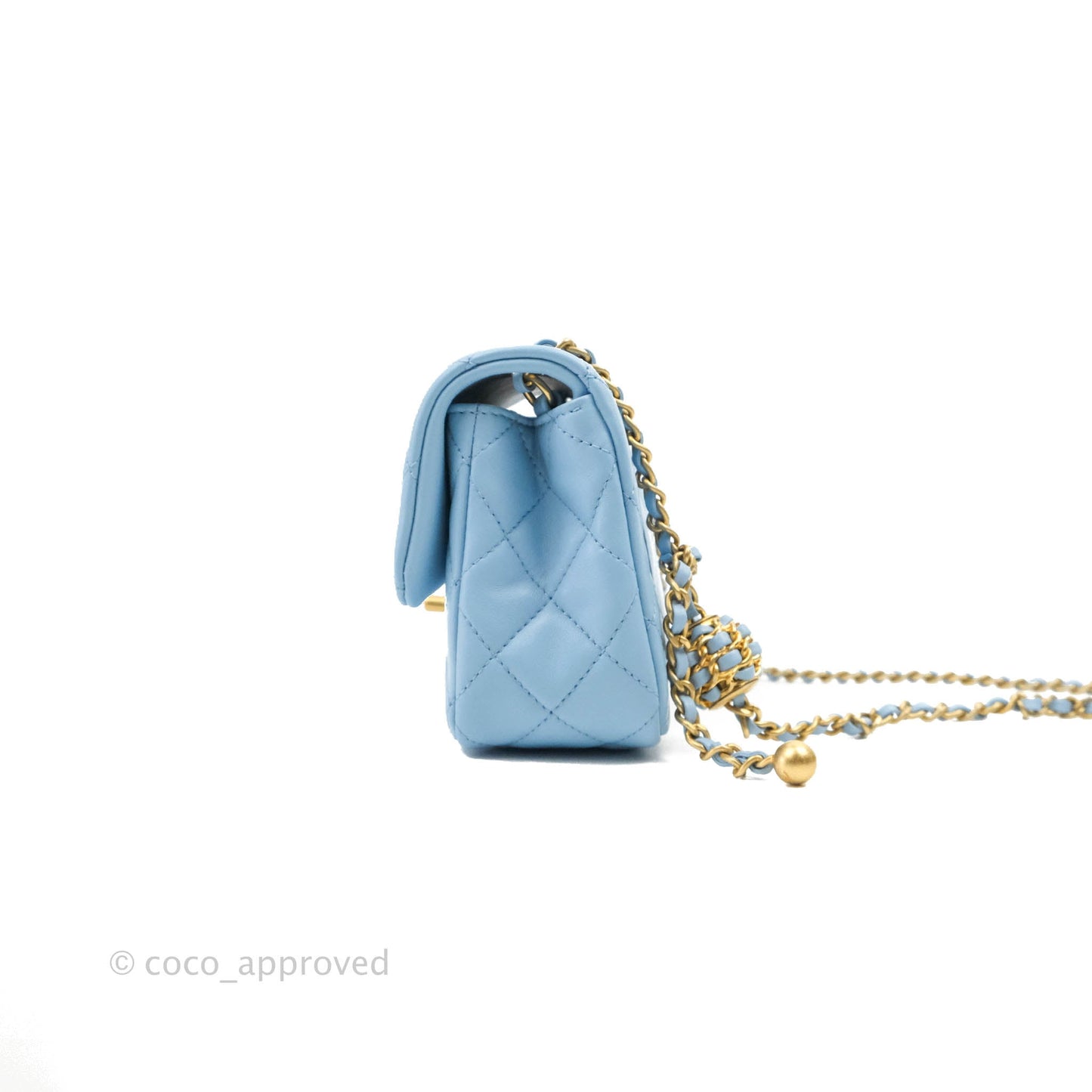 Chanel Mini Rectangular Pearl Crush Quilted Blue Lambskin Aged Gold Hardware