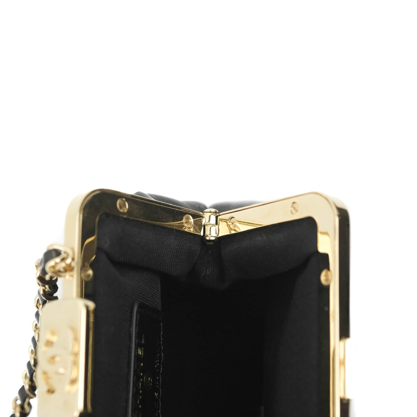 Chanel Kisslock Clutch with Chain Black Shiny Aged Lambskin Gold Hardware