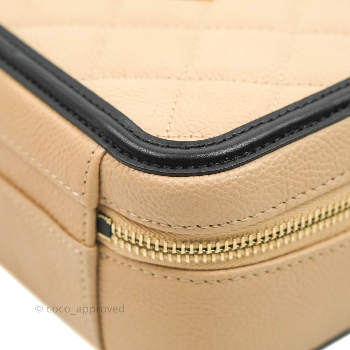 Chanel Quilted Medium CC Filigree Vanity Case Beige Caviar Gold Hardware